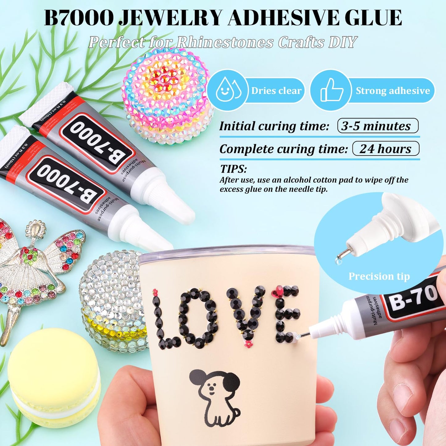 6000Pcs Resin Rhinestones for Bedazzling with 3Pcs B7000 Jewelry Glue, 1 Box Black Flatback Rhinestones for Crafting Crafts DIY, Crystals Gems for Clothing Shoes Tumblers Nail Art Makeup