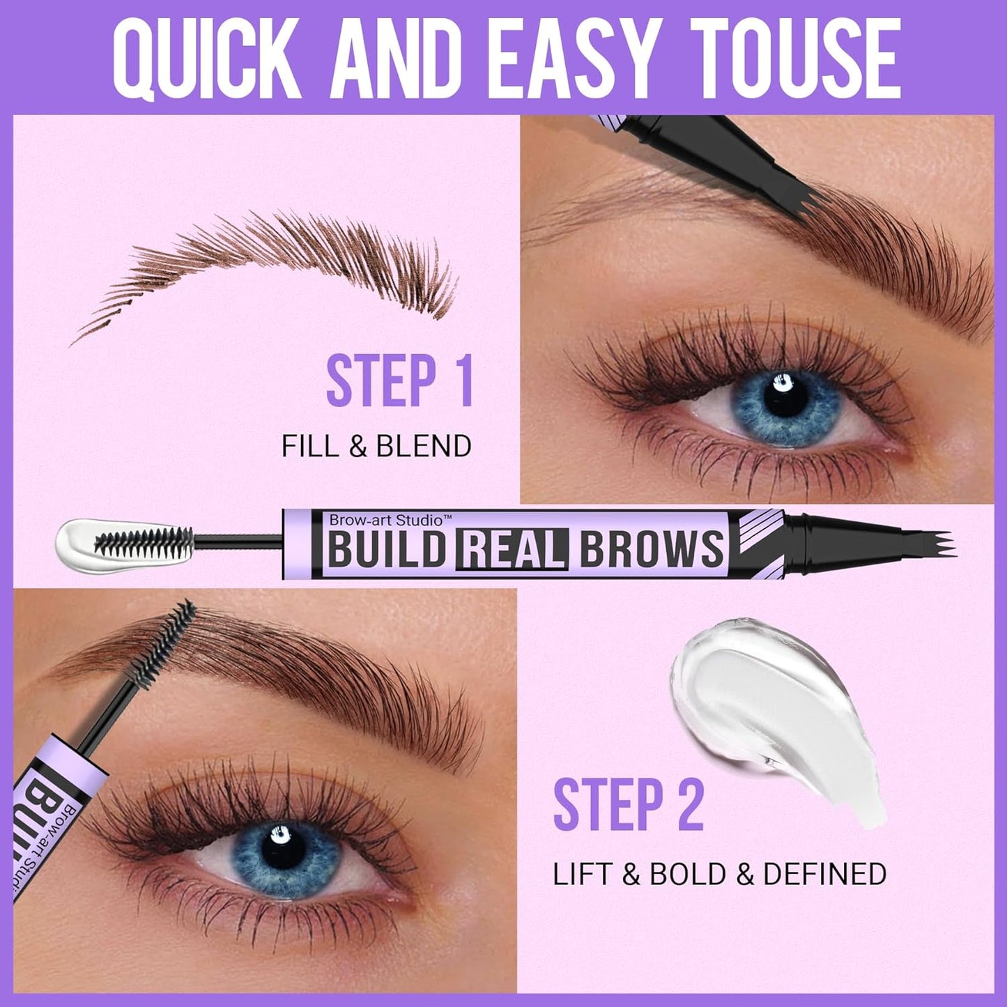 iMethod Eyebrow Pen and Eyebrow Gel - Eyebrow Pencils for Women with 4-Fork-Tip & Brow Gel Clear, Magical 2-in-1 Dual-Ended Brow Pen for Fuller-Looking Defined Brows, Stay All Day, Light Brown