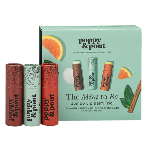 Jumbo Lip Balm Gift Set (3-Pack, Minty Flavors) | Poppy & Pout All Natural Lip Balms & Moisturizers | Hydrates with Beeswax, Vitamin E, Organic Coconut Oil | Cruelty-Free | Recyclable Cardboard Tube