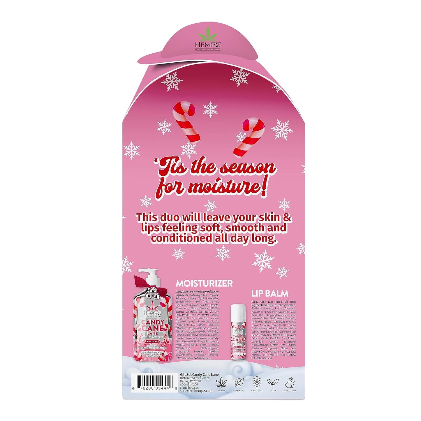 Hempz Holiday Gift Set, Candy Cane Lane Moisturizer (17 Oz) & Lip Balm (.44 Oz) – Holiday Moisturizing Lip Balm & Hydrating Lotion Skin Care Gift Set for Women & Men for Combatting Dry Lips & Skin