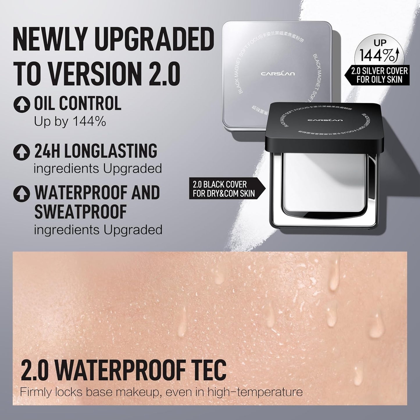 2.0 Black Magnet Soft Focus Powder, Waterproof Translucent Pressed Setting Powder, 24H Longlasting Talc-Free Face Powder, Oil Control Compact Makeup,02 Translucent For Oily Skin, 0.28Oz