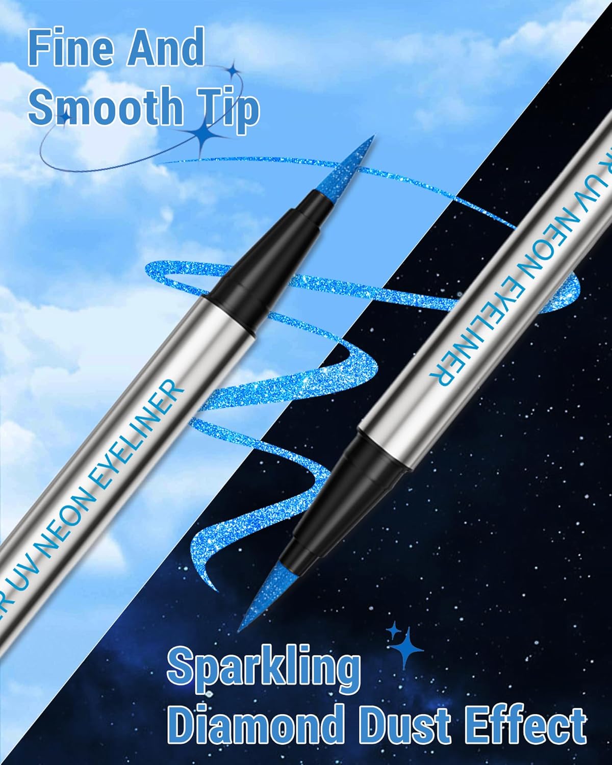 Glitter UV Neon Eyeliner Pencil, Waterproof Smudge-Proof Blue Eye Liner Liquid Pen, High-Pigment Shimmer Eyeliner Pen Long-Lasting Colorful Professional Makeup, Halloween Rave Party Gift for Women-03