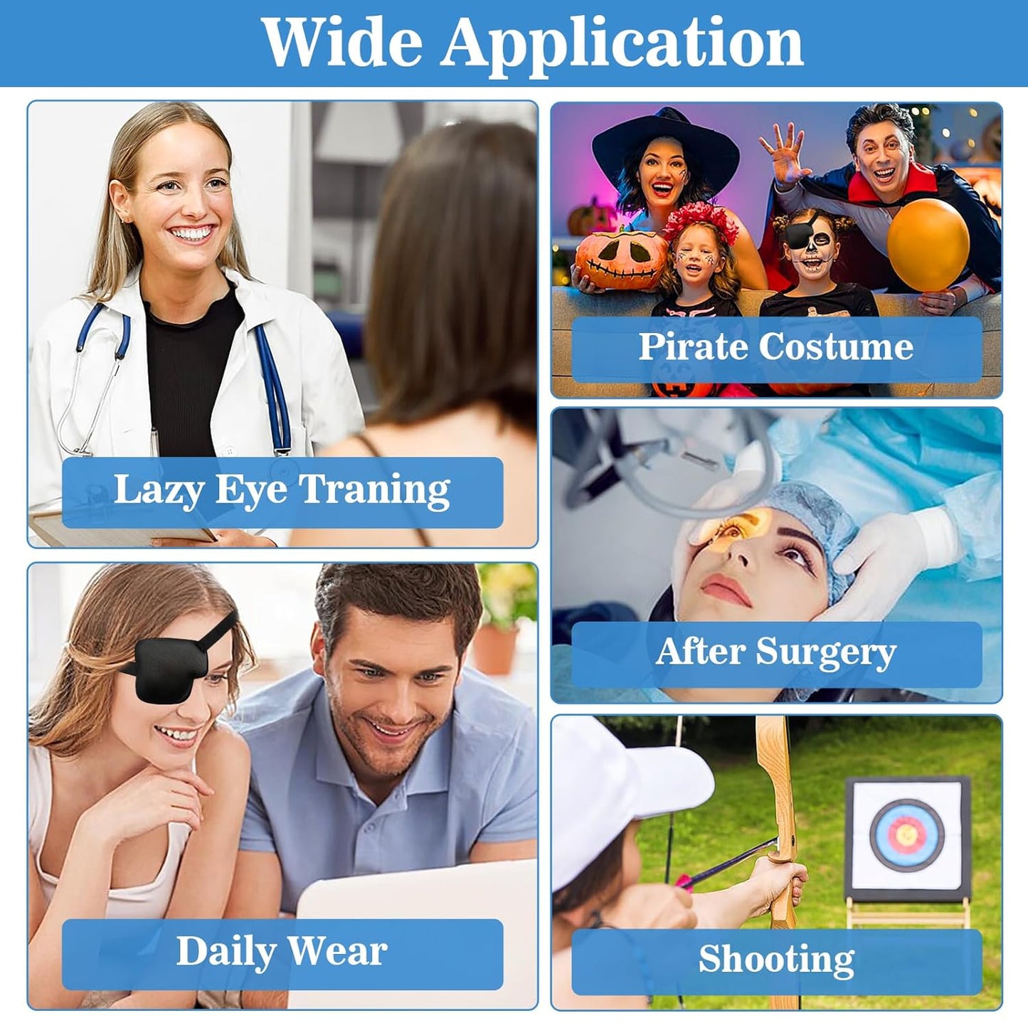 2PCS Medical One-Eyed Patches for Adults Teenager Eye Shield After Cataract Surgery Black Medical Eye Mask Lazy Glasses for Lazy Eye After Surgery Eye(Left Eye)