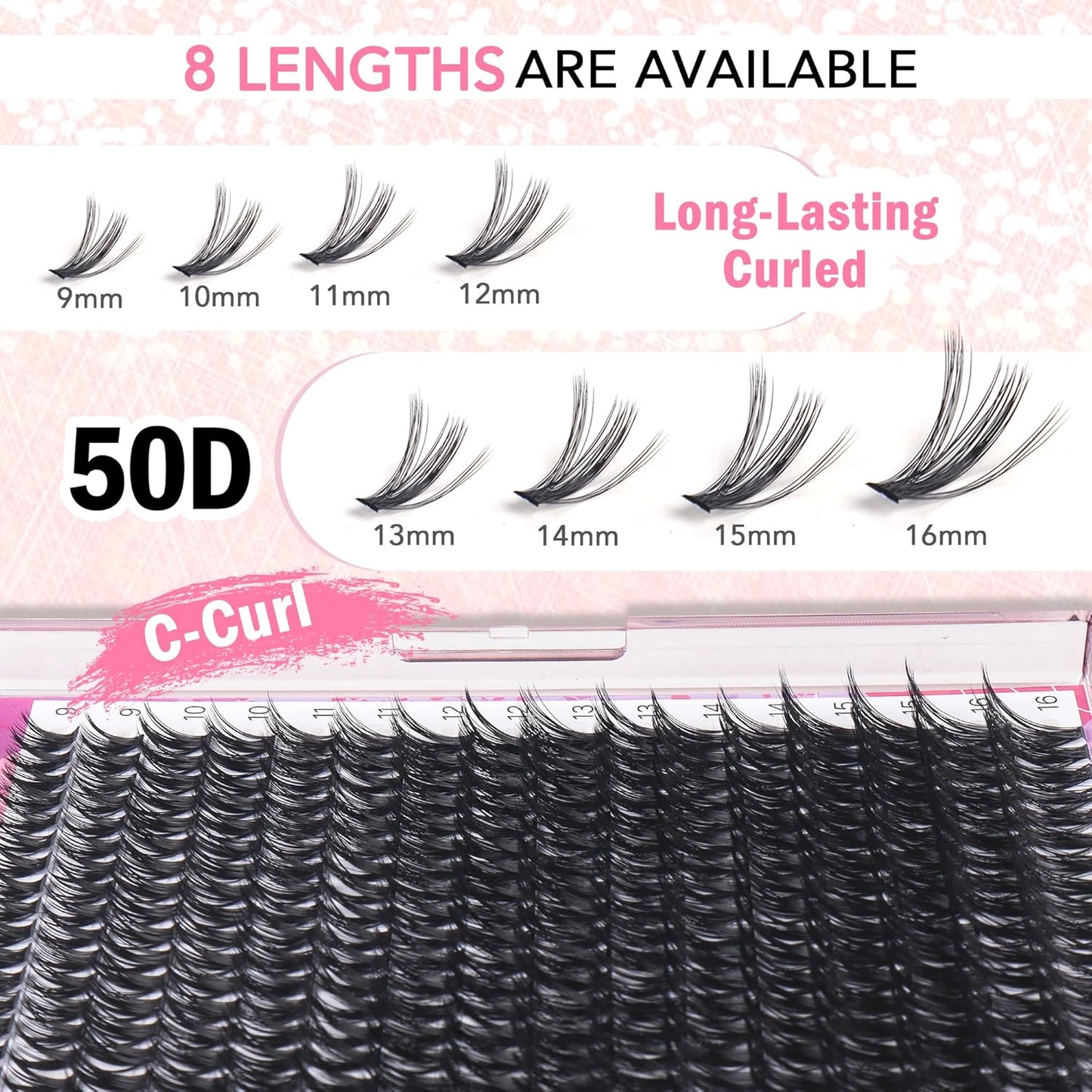 GAQQI Lash Clusters 320Pcs Individual Lashes 50D Mixed 9-16mm Eyelash Clusters C Curl Lash Clusters Look Like Mink Eyelash Extensions Thin Band Soft to Use Self Application(50D-CMIX）