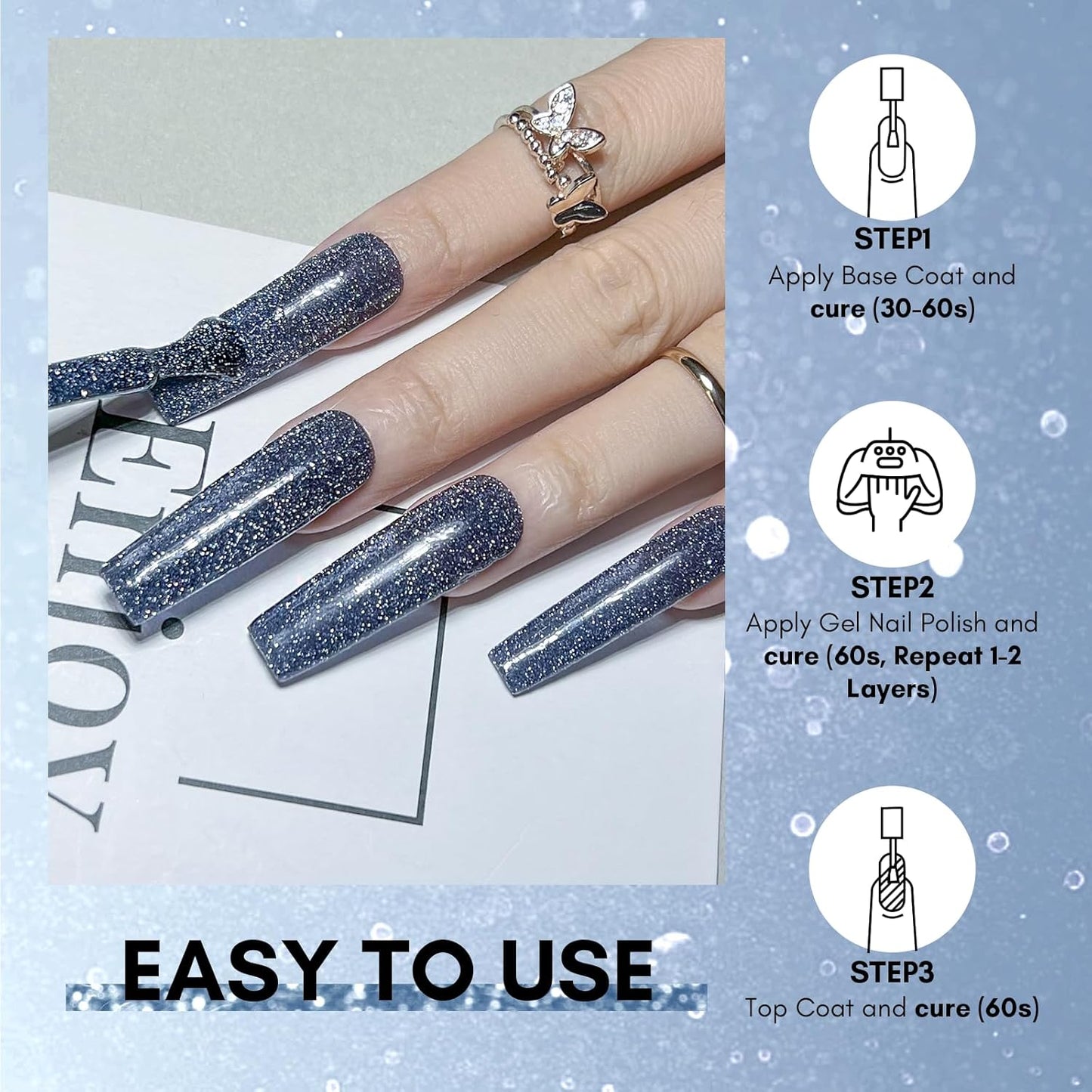 Makartt Glitter Gel Nail Polish - Flash Blue Diamond Reflective Gel, UV LED Soak Off for Nail Art Designs, 15ml DIY Home Salon Manicure, Heart of the Ocean