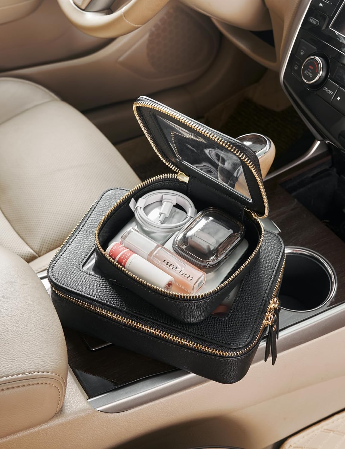 Popvibe Clear Makeup Bag Travel Cosmetic Case Transparent Toiletry Bag with Zipper, Portable Make Up Organizer Traveling Compact Car Bag for Essentials