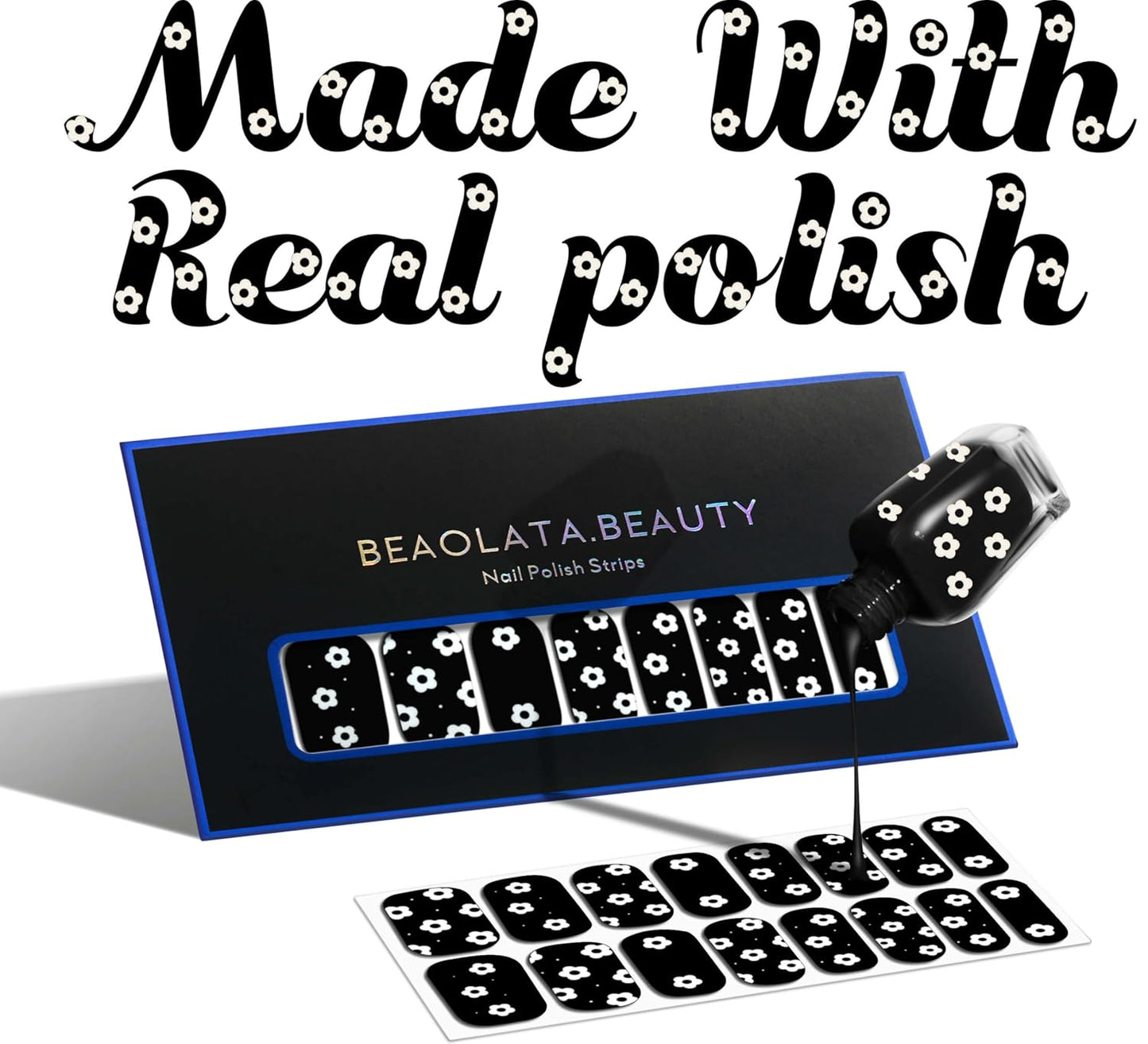 Nail Polish Strips, 32PCS Salon Quality Wraps, Long Lasting Gel Nail Stickers for Women Easy Apply& Remove (Night Black)