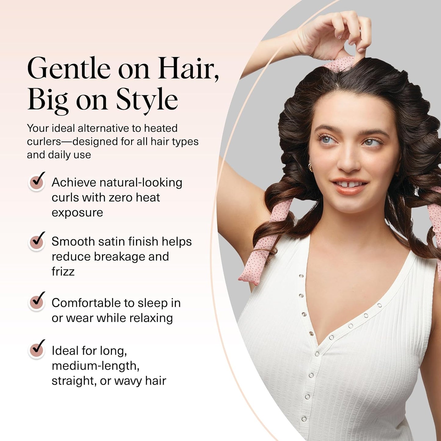 Kitsch Satin Heatless Curling Set – Heatless Hair Curler for Women, Hair Curler to Sleep In - with 2 Satin Scrunchies for Overnight Curls – No Heat Damage Styling with Heatless Curler - Micro Dot