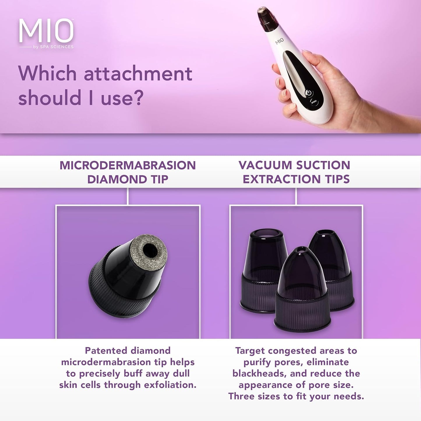 Spa Sciences - MIO - Diamond Tip Microdermabrasion Blackhead Remover, Pore Cleansing, & Resurfacing System - Reduces Acne Scars, Wrinkles, and Exfoliates for Clearer Skin