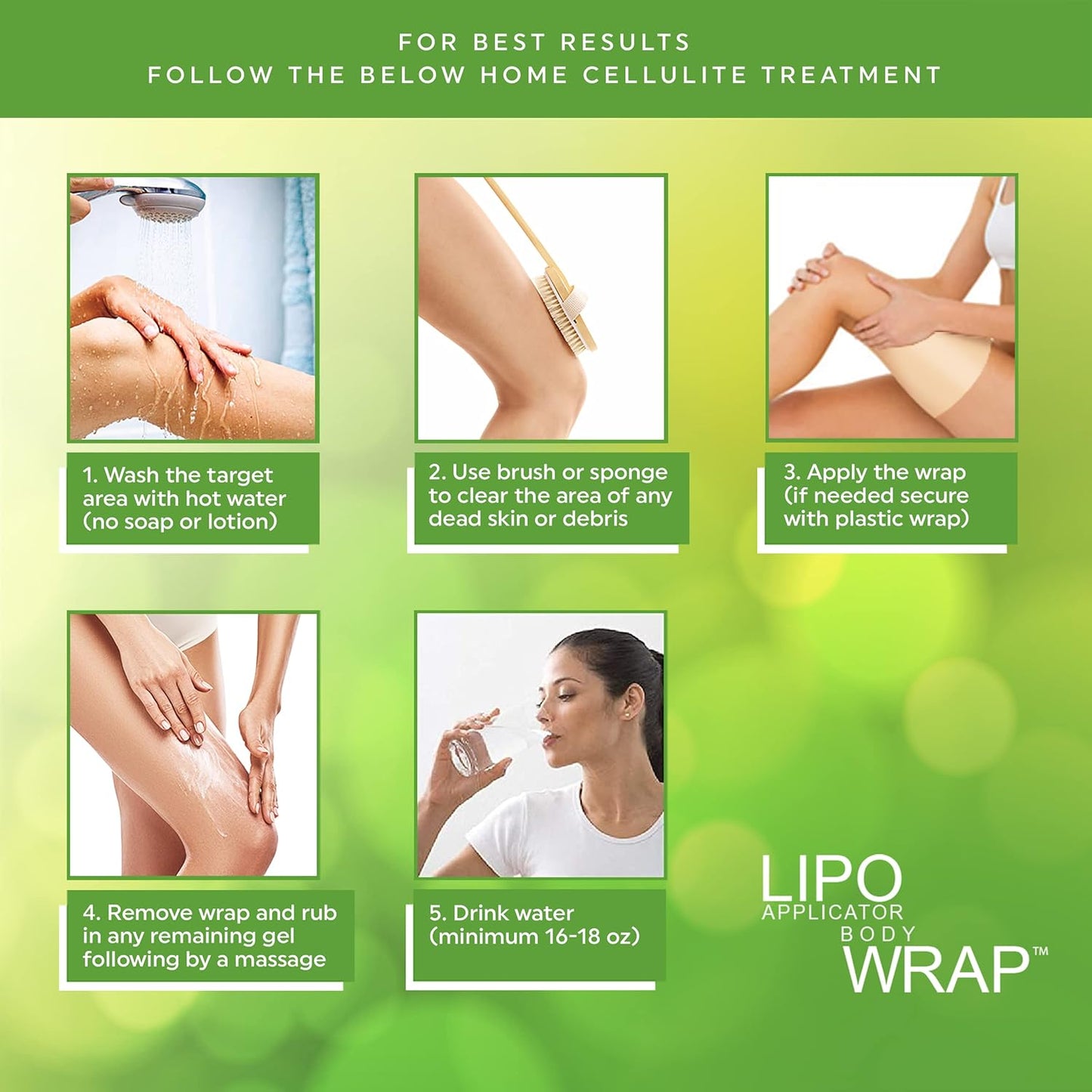 Ultimate Lipo Body Wrap With Guarana, Green Tea, and Seaweed Wraps Works for Stomach Belly Legs Arms Abdomen Skin Elasticity and Resiliency. (8 Wraps)