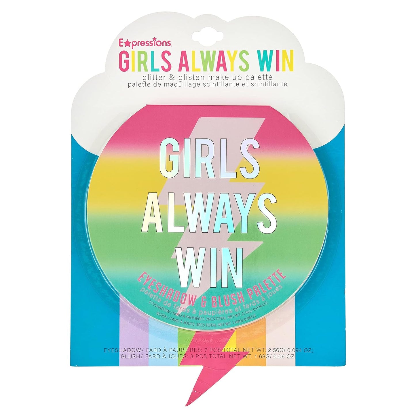 Expressions Girls Always Win Glisten & Glitter Makeup Palette 10 Color Eyeshadow Palette & Blush Makeup Novelty Beauty Set, Fold Out Compact with Mirror, Washable, Non-Toxic