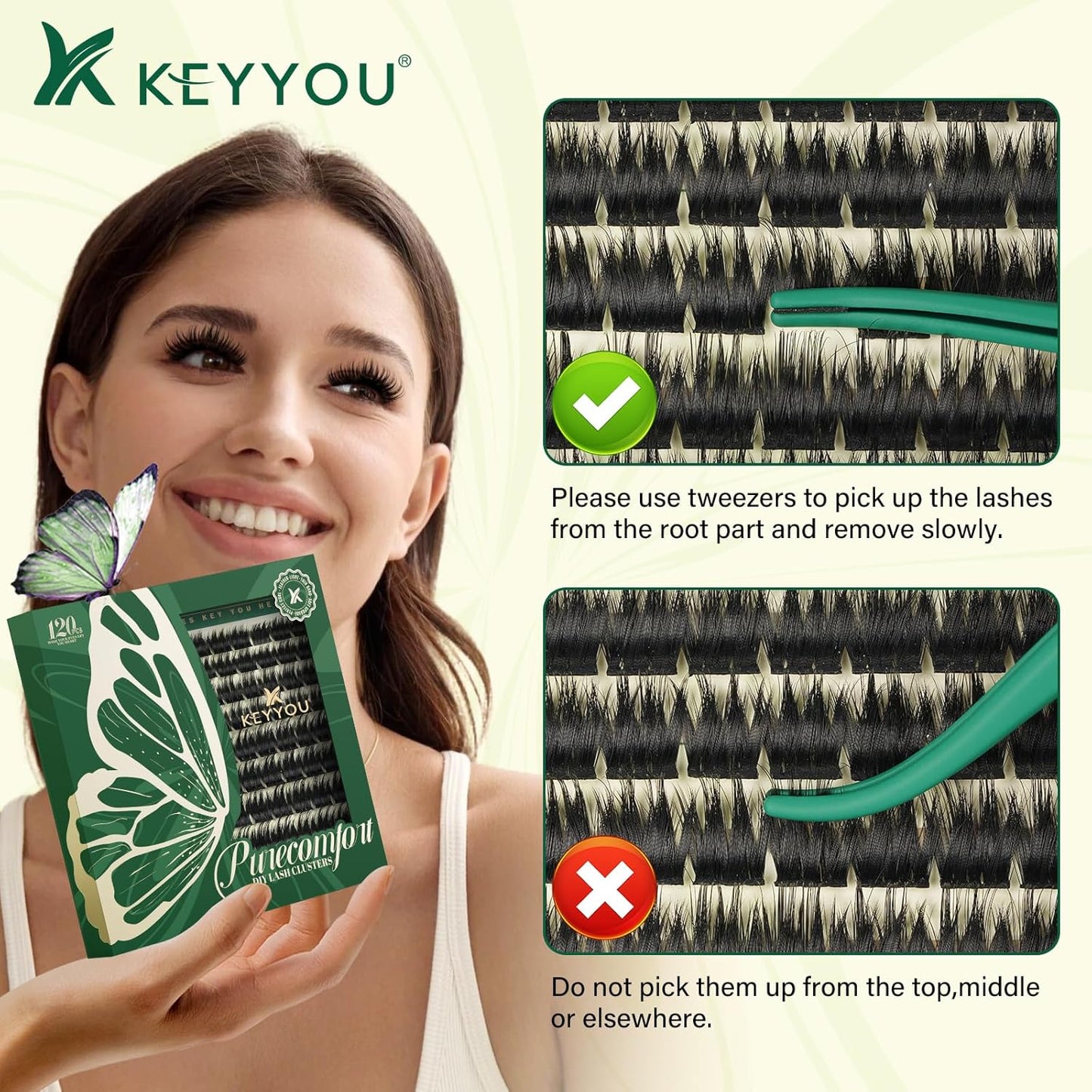KEYYOU Lash Clusters 120pcs Eyelash Clusters 10-18mix D Curl Cluster Lashes Thick Super Soft Wispy DIY Eyelash Extension at Home(PC02-D-10-18MIX)