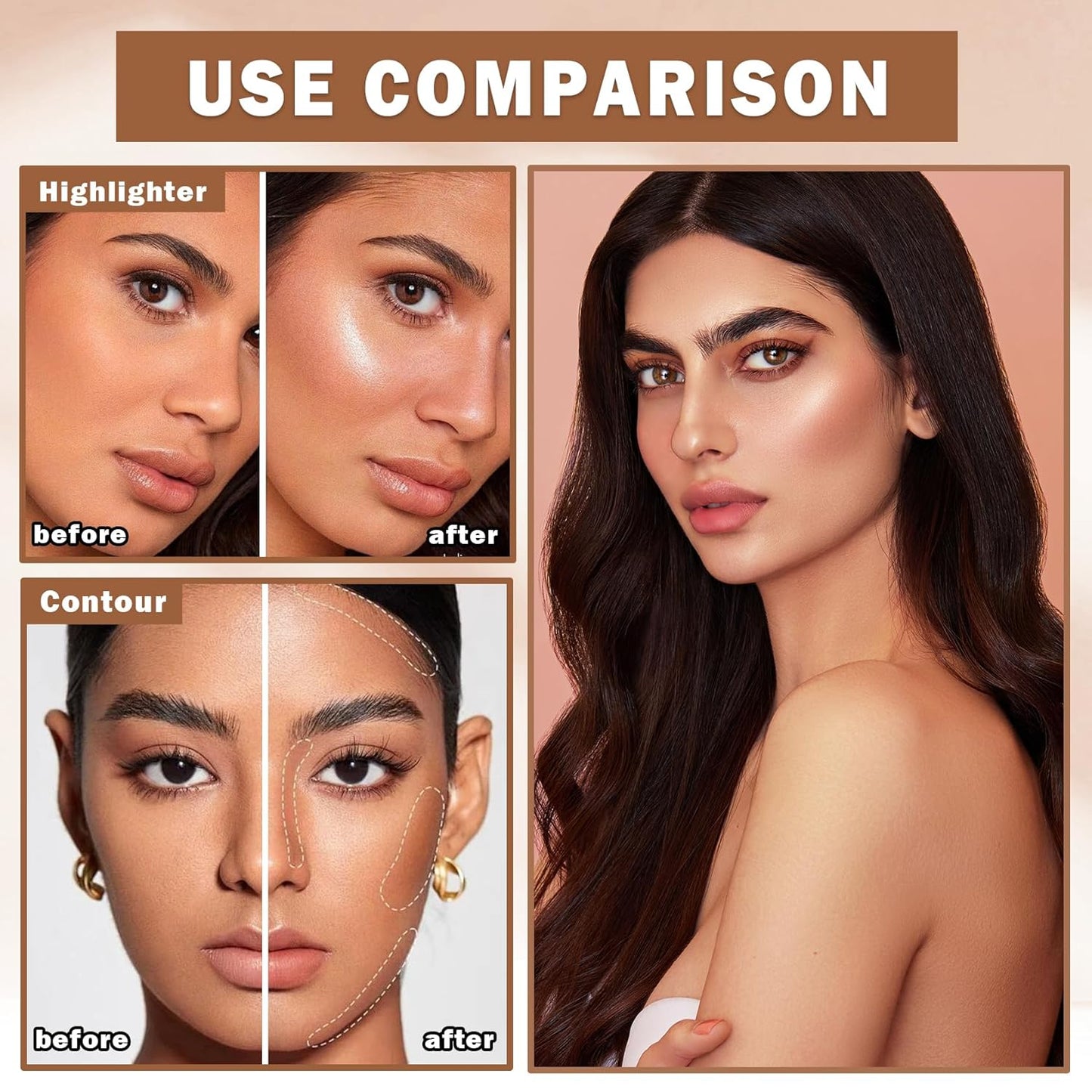 Contour Powder Highlighter Powder Contour Palette,2 In 1 Highlighter Contour Palette,Shimmer Powder Highlighter Matte Powder Contour Palette,Face Contorno Maquillaje-Warm Brown