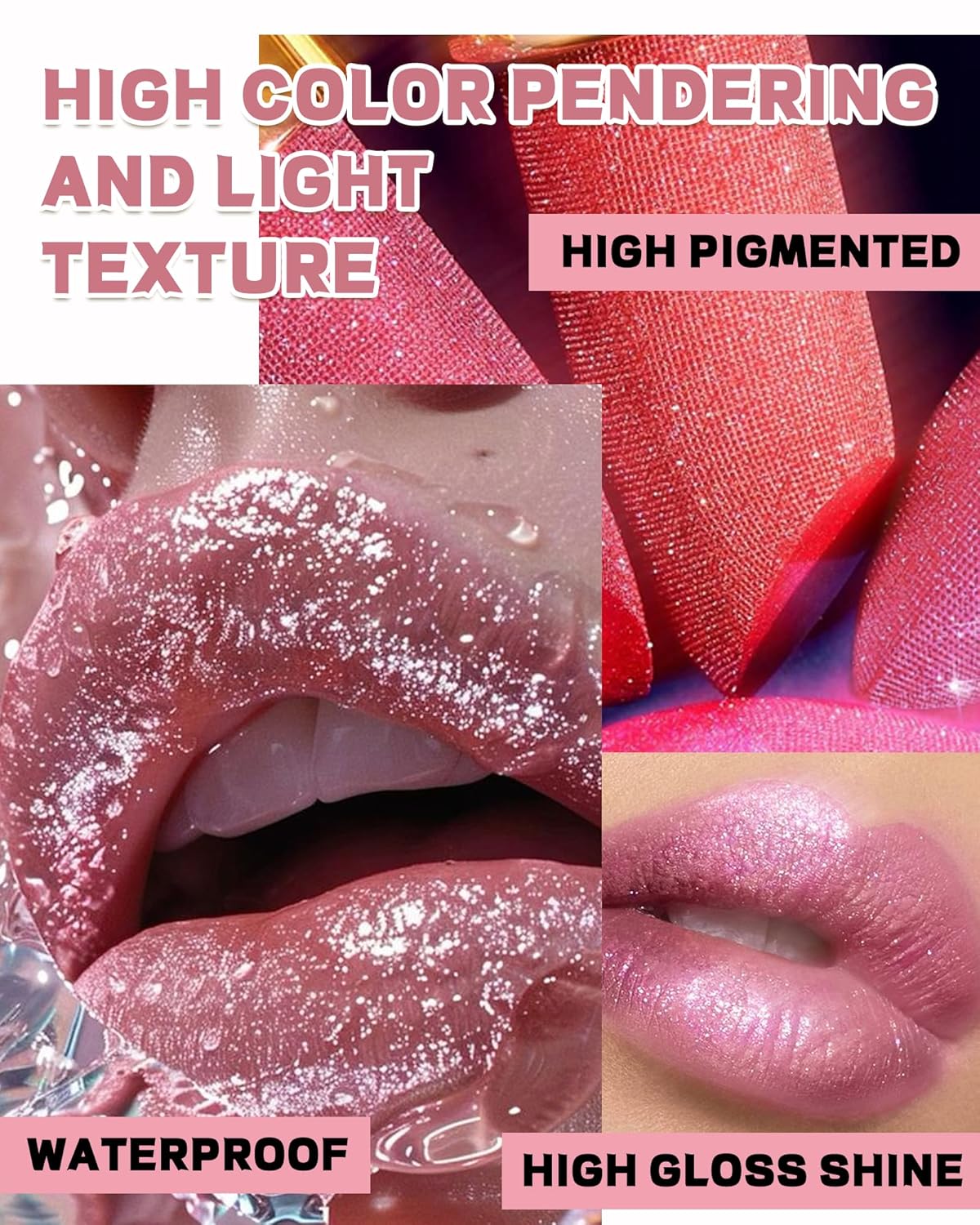 Glitter Metallic Rose Nude Shimmer Lipstick Long Lasting,Glitter Diamond Shine Red Lipstick Transfer Proof Non-Stick Lip Gloss Shimmer Highly Pigmented Full Coverage Lip Makeup for Women-05