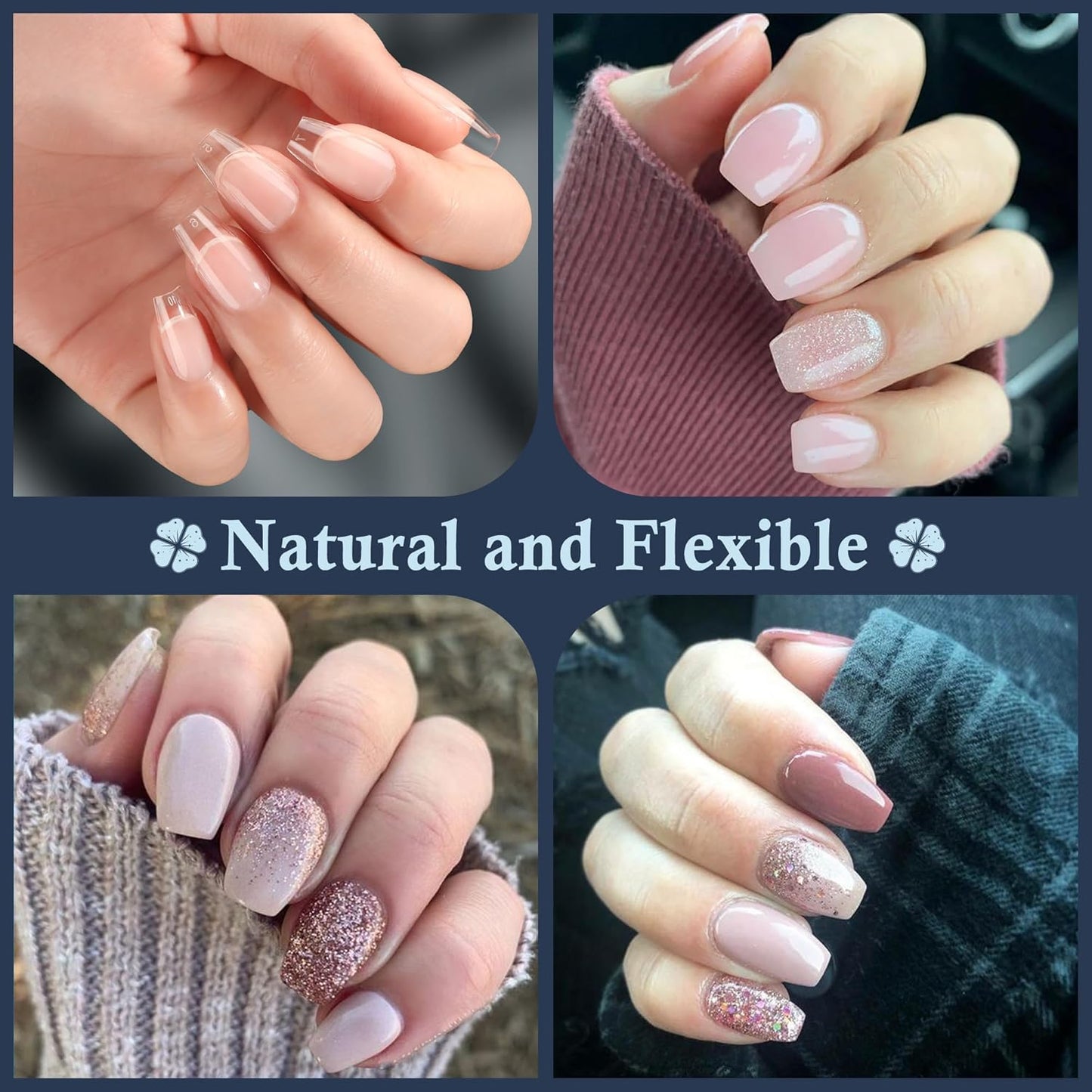 Short Coffin Fake Nails, 240pcs Soft Gel Pre-Filed Acrylic Short Ballerina Nail Tips, Half Matte Full Cover Clear Press on Flase Nail Tips for Nail Extension Home DIY 12 Sizes Gelly Tips