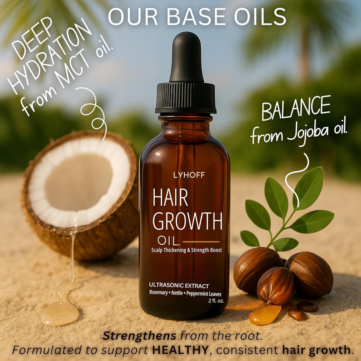 Hair Growth Oil with Ultrasonic Micronized Rosemary, Nettle & Jojoba Oil – Deep Absorption Treatment for Hair Regrowth & Thinning Hair – Vegan, Chemical-Free – Bonnet & Massager Included – 2oz