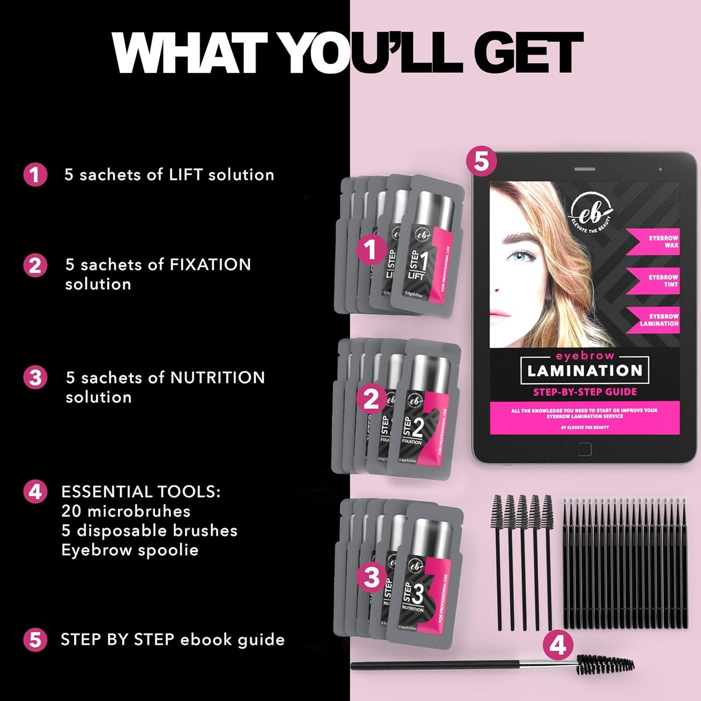 Professional Brow Lamination Kit | Eyebrow Lamination Kit for Professional or DIY Use at Home | Easy to Use | Brows Brushes Added