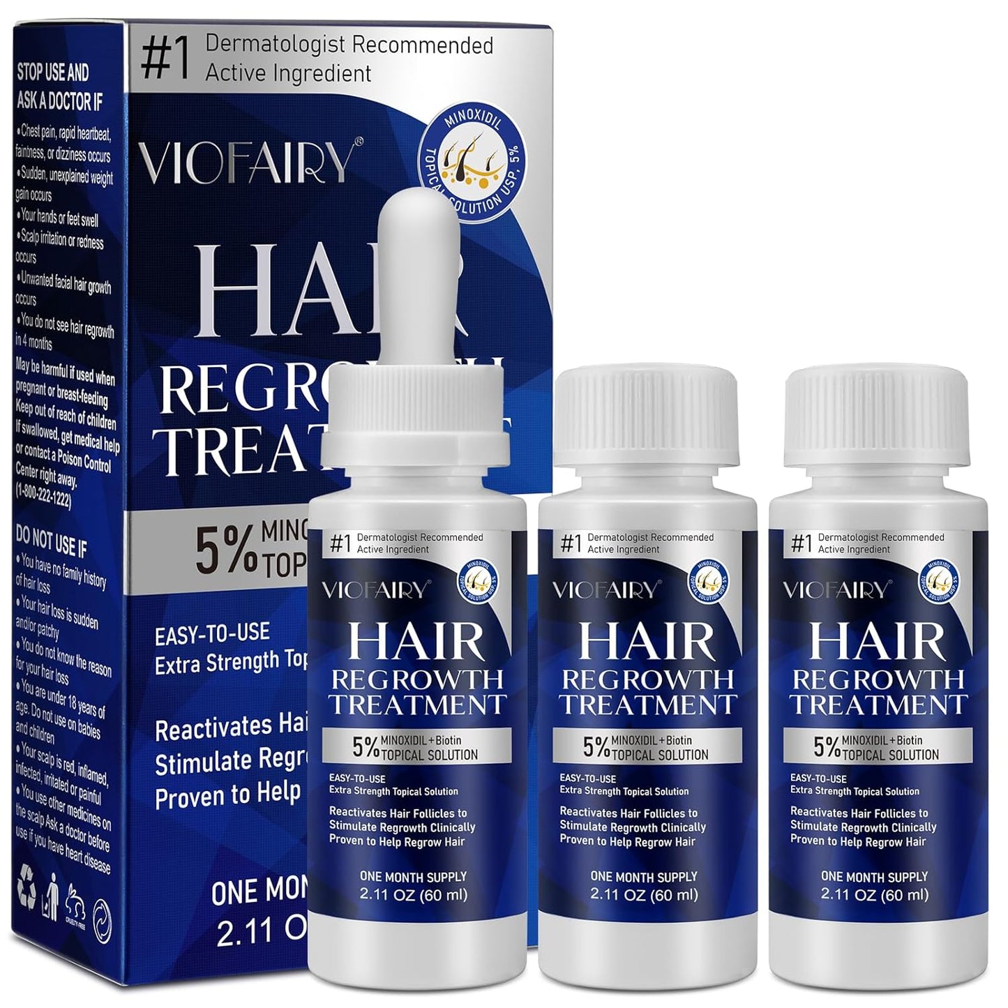 5% Minoxidil for Men and Women, Hair Regrowth Treatment for Thinning Hair and Hair Loss, Topical Solution - 3 Months Supply - Dermatologist recommended (Pack of 3)