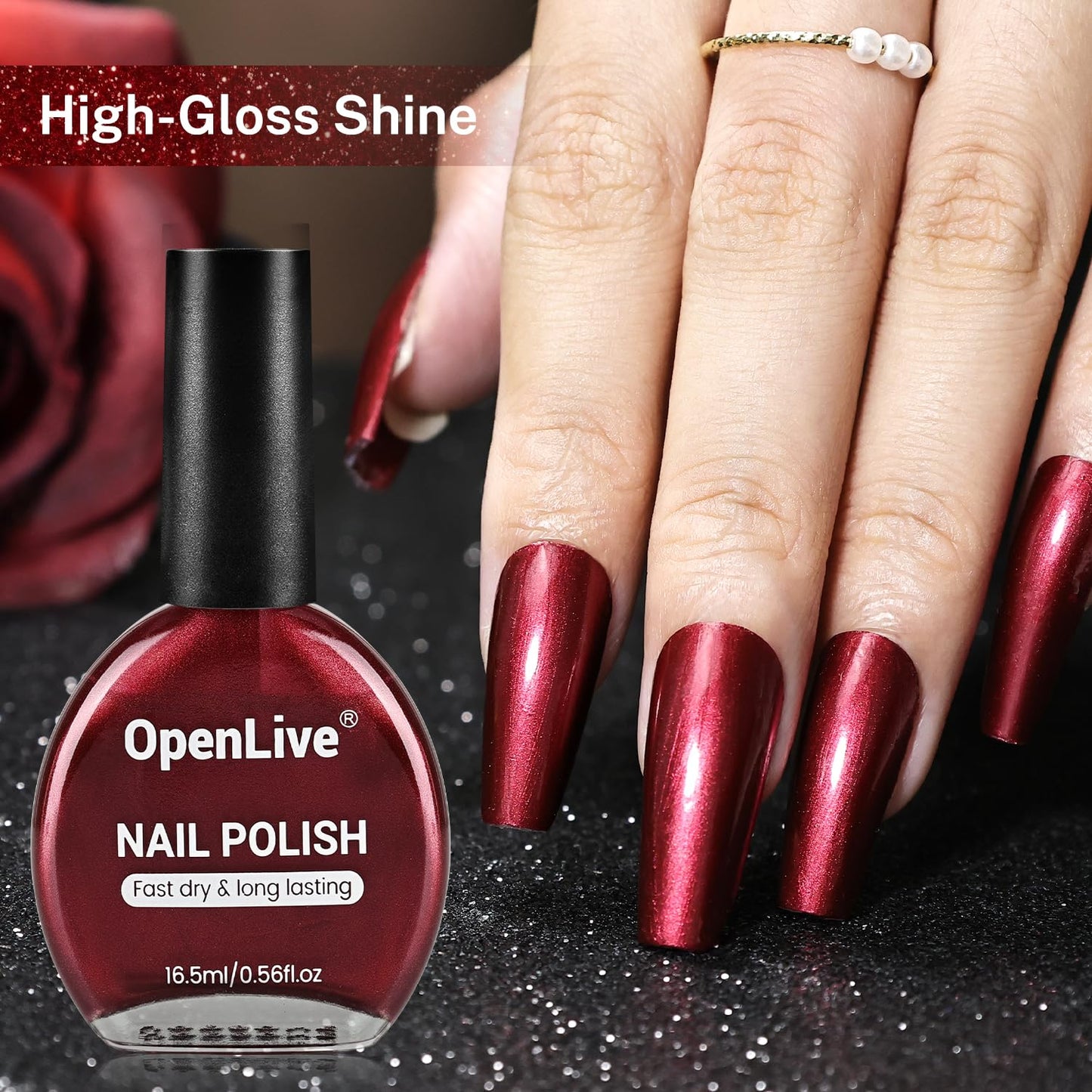 16.5ml Red Glitter Nail Polish Large Volume Quick Dry Nail Polish, Long Lasting Shine, Fingernail Toenail Nail Art DIY Home Travel Nail Art Gift