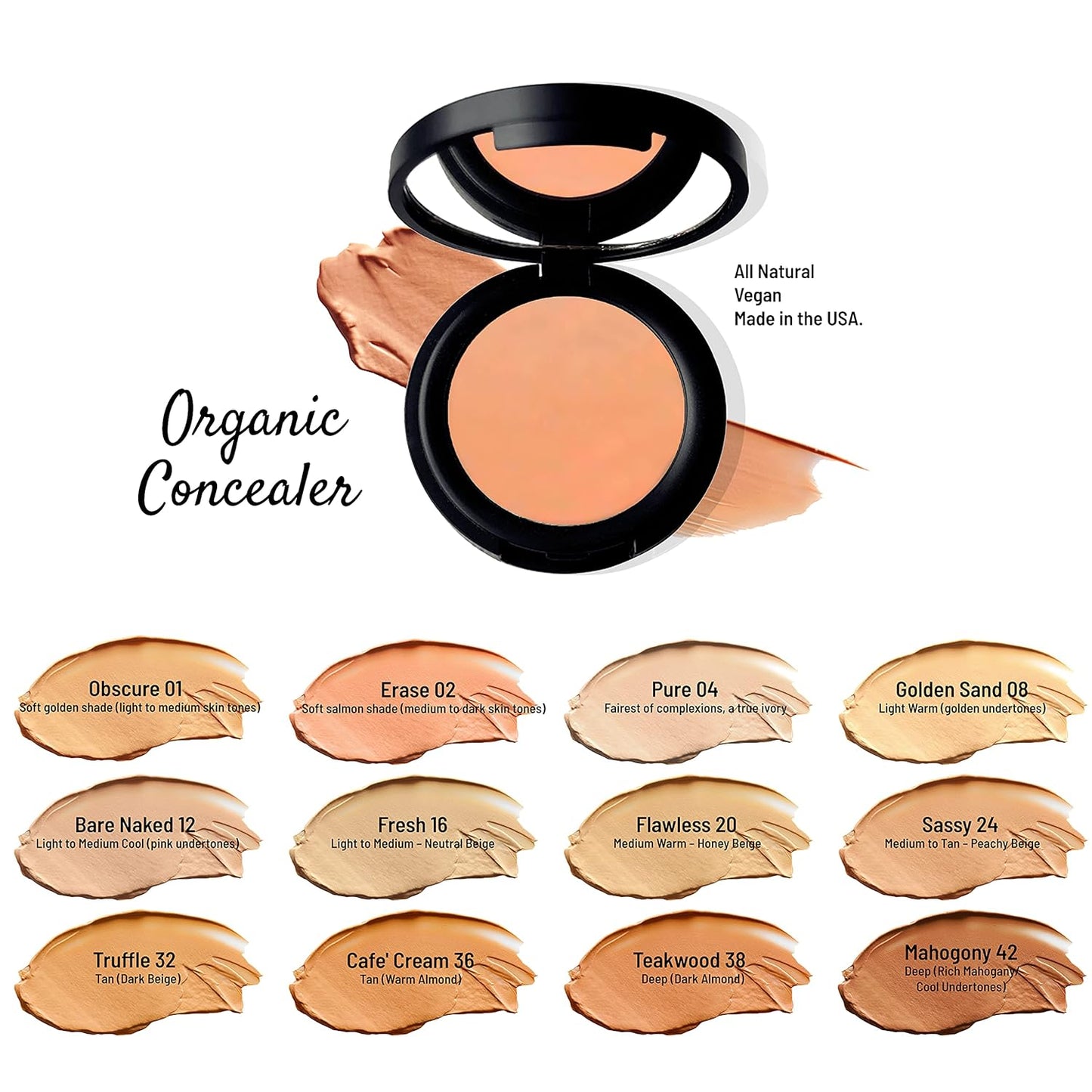 Mom's Secret 100% Natural Concealer, Organic, Vegan, Gluten Free, Cruelty Free, Made in the USA, 0.11 oz. (Erase 02)