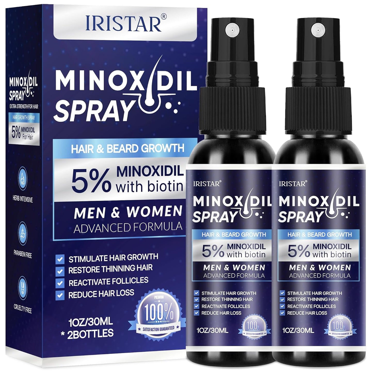 5% Minoxidil for Men Hair, Minoxidil for Women Hair Growth, Minoxidil for Men Beard, Minoxidil Spray, Minoxidil 5 Percent, Minoxidil 5% Hair Regrowth for Men 30ml x 2 Bottles