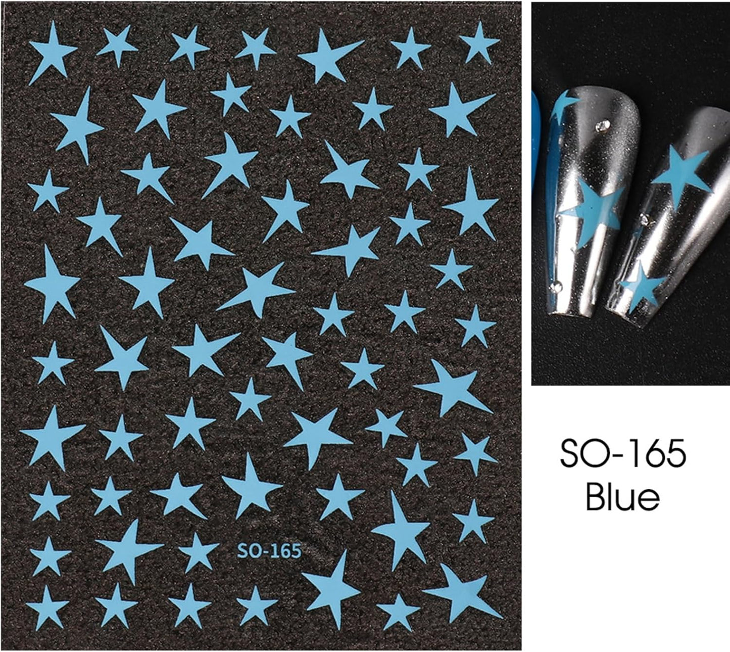 7 Sheets Star Nail Art Stickers - Gold, Silver, White, Black 3D Self-Adhesive Decals for Manicure Decorations - Nail Designs and Supplies for Women