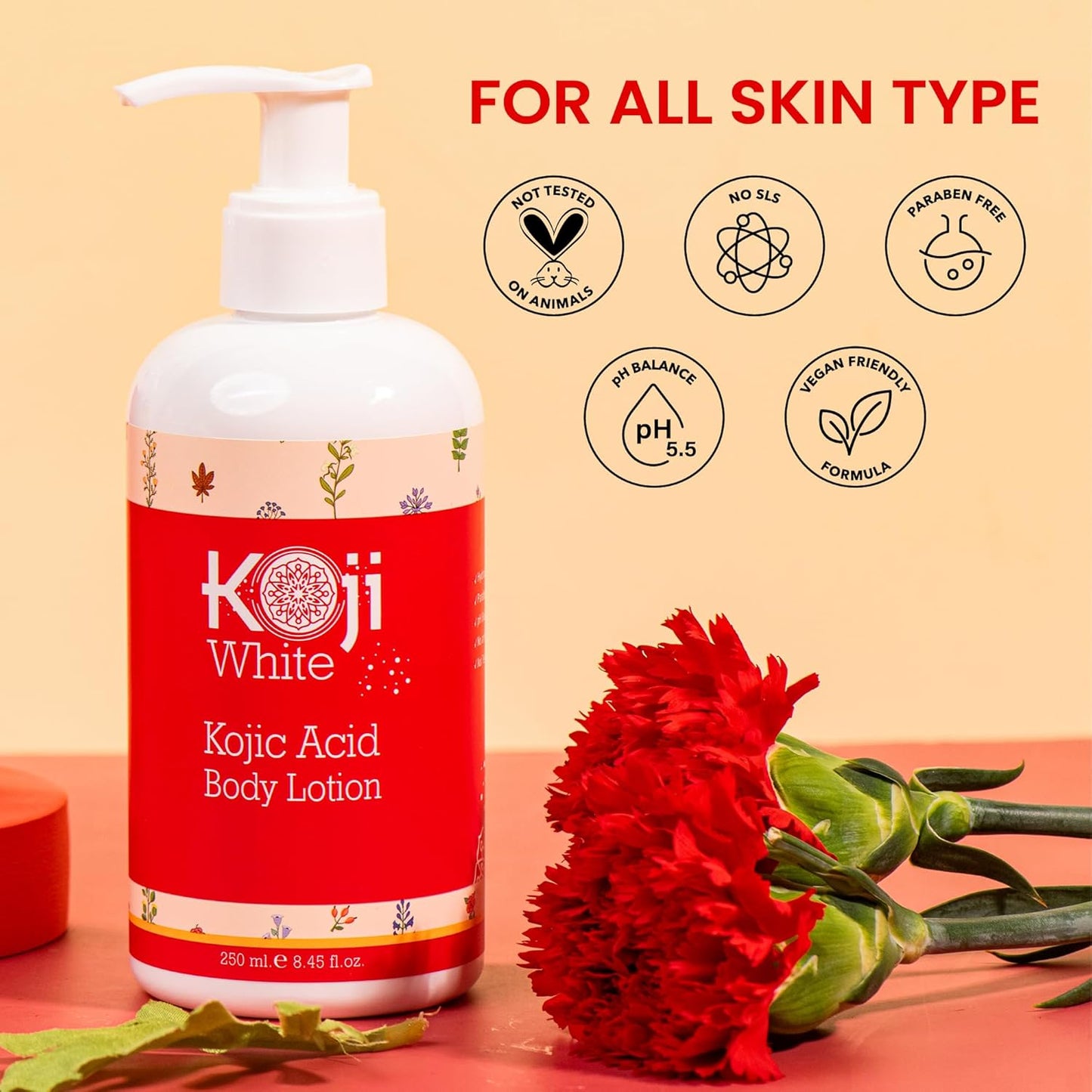 Koji White Kojic Acid Body Lotion – Vegan Moisturizing Lotion for Dry Skin, Hydrating and Nourishing, Paraben-Free, 8.45 Fl Oz