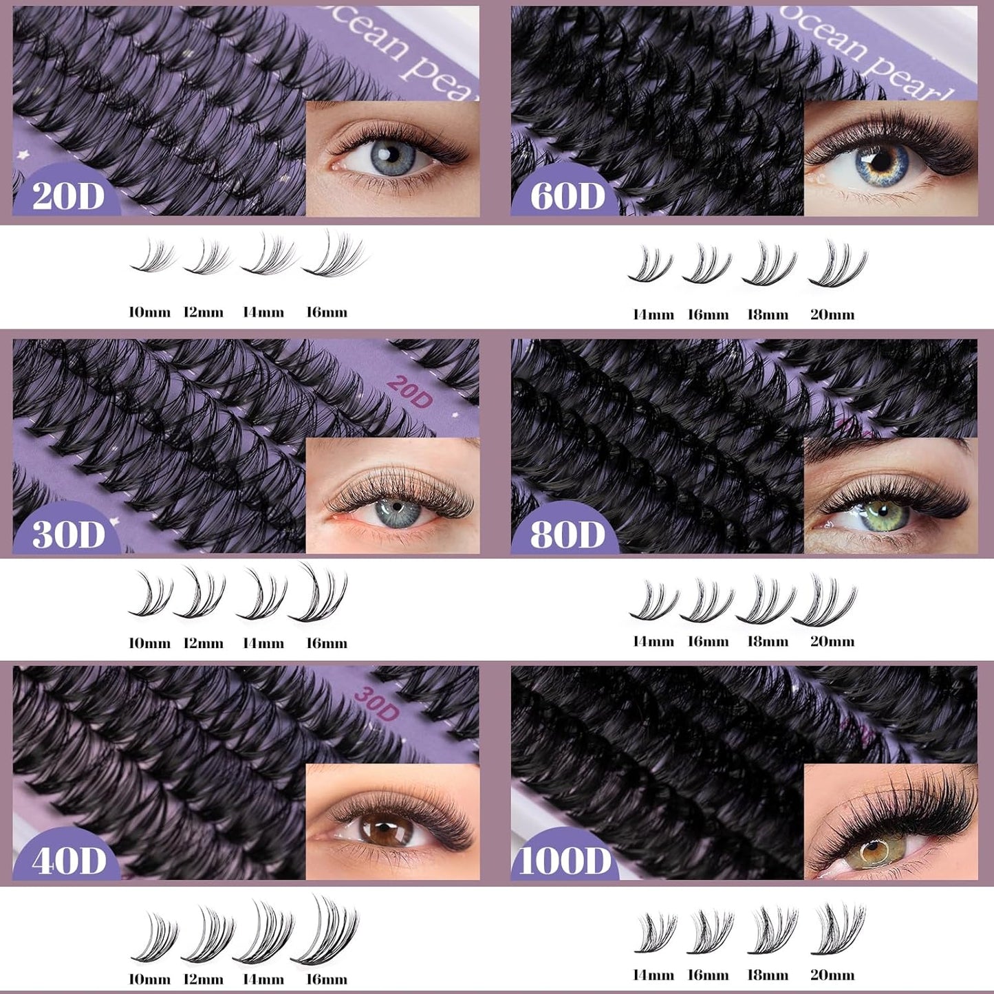 Ocean Pearl Lash Clusters 480PCS 10-20mm Individual Lashes Thick Cluster Eyelash Extensions 20D+30D+40D+60D+80D+100D Eyelash Clusters Lashes Clusters Eyelashes DIY Lash Extension Cluster Lashes-6
