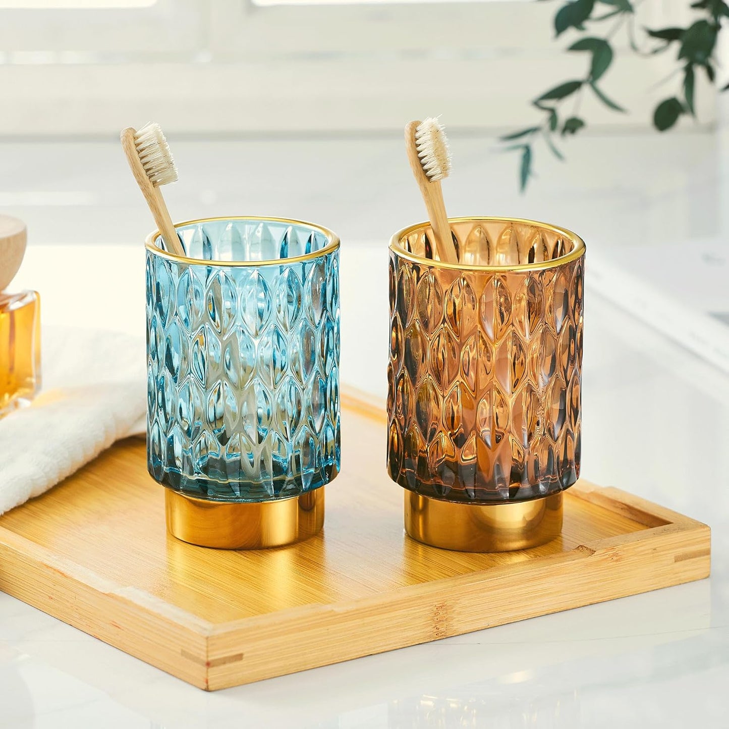 Makeup Brush Holder Organizer,Toothbrush Holders,Desk Pen Pencil Holder,Multifunctional Vintage Glass Brush Cup（A39-5-US）