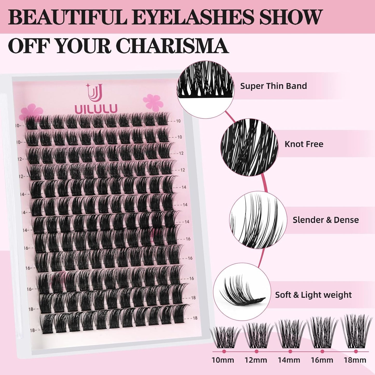 Lash Clusters kit 10-18mm DIY Lash Extension Kit 132 D Curl Lash Clusters 0.07D Fluffy Individual Lashes Clusters False Eyelashes Natural Wispy Eye Lash Kits Extensions Kit U08 Kit