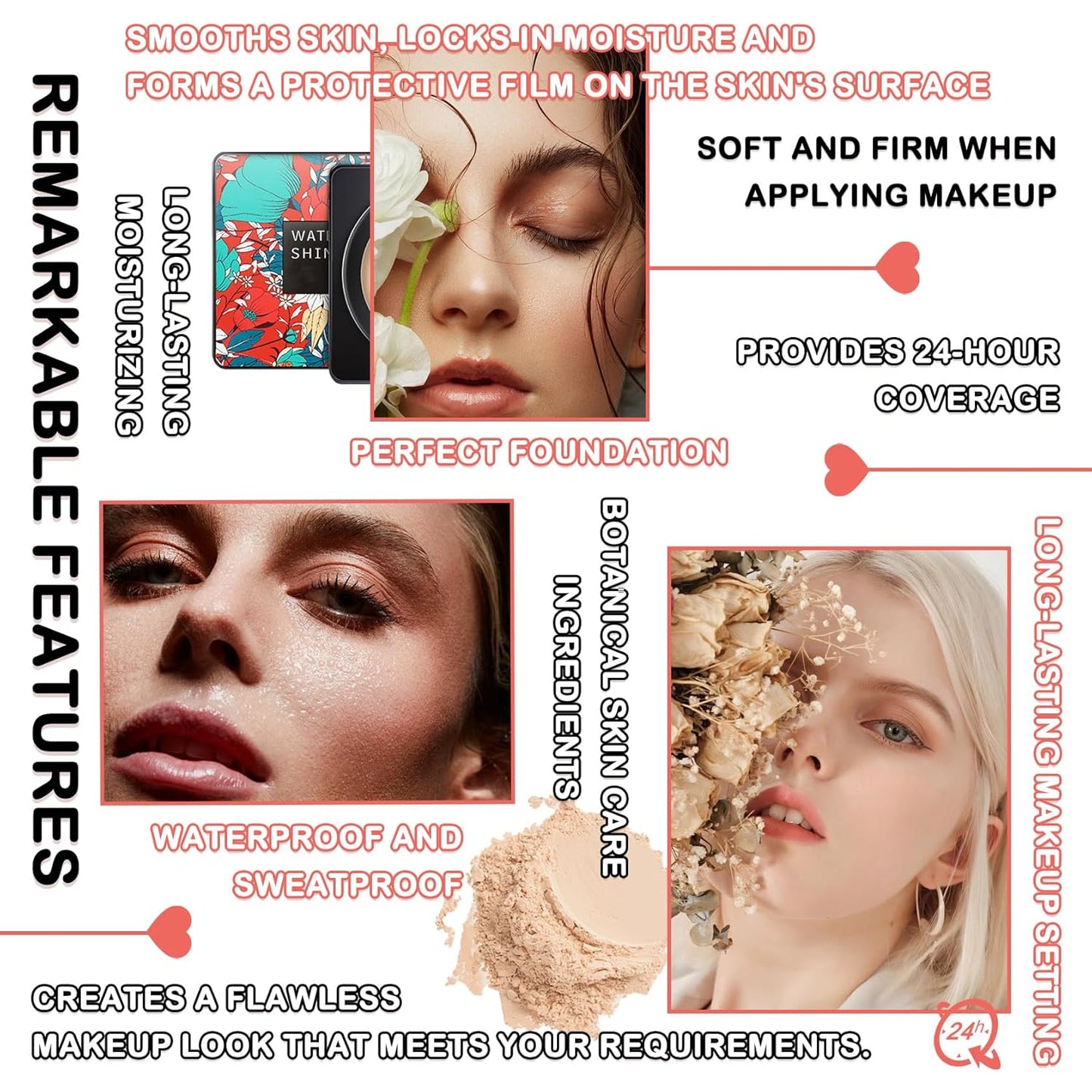 Mushroom Head Air Cushion CC Cream Full Coverage Liquid Foundation Set,Oil Control Concealer Lasting Moisturizing BB Cream,Loose Setting Face Powder Moisturizer Base Primer Makeup with Makeup Sponge