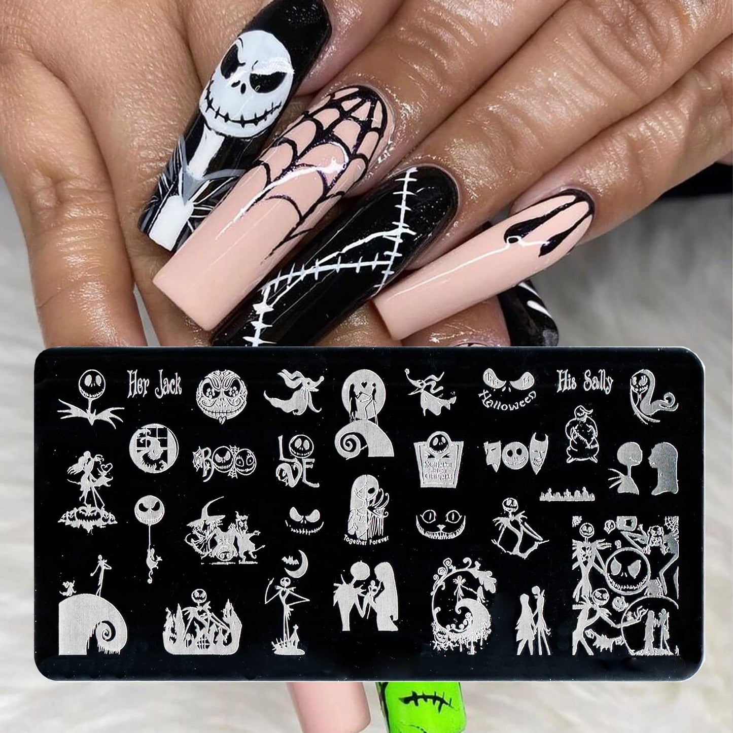 Halloween Nail Stamping Plate Nightmare Before Christmas Nails Stamping Kit The Day of Dead Ghost Holiday Nail Stamping Plate Nail Stamper Kit for Women Girls DIY Salon