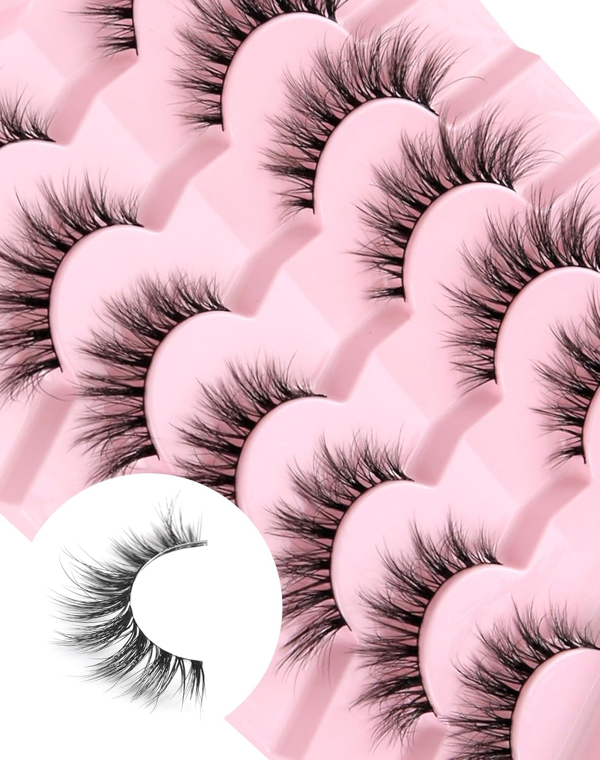 Cat Eye Lashes Natural Lashes Wispy False Eyelashes Fox Eye Lashes Natural Look False Lashes Pack 15MM 7 Pairs