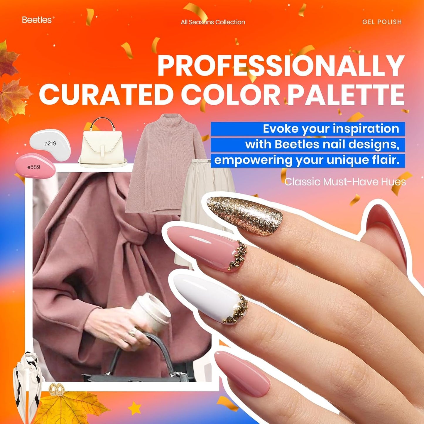 Beetles Fall Gel Polish Kit - Chic Outfits Collection 25 Colors Polish Set, Brown Purple Nude Red Black Color Gel Nails with 3Pcs Base Top Coat Manicure Kit Salon DIY Home Gift for Women