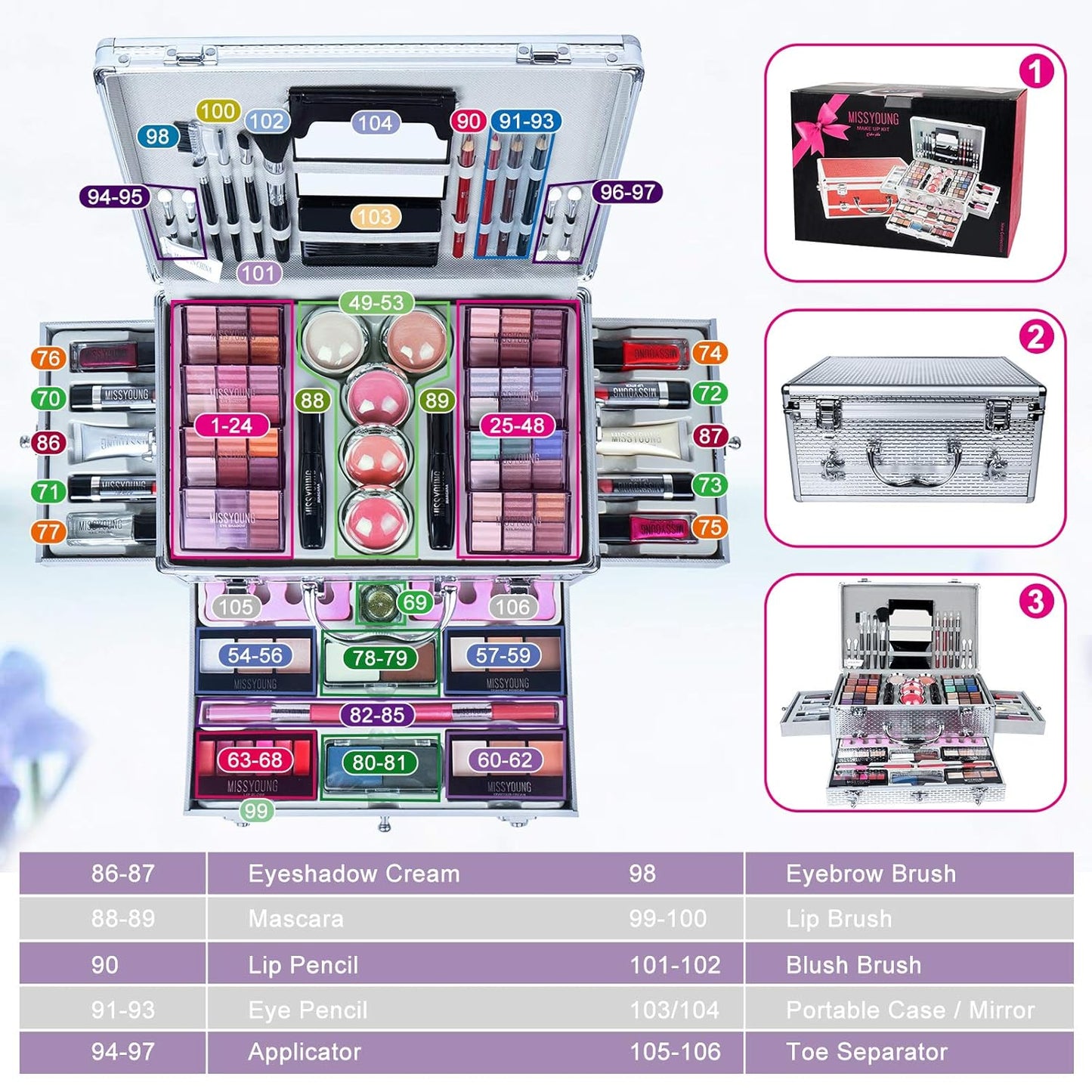 Make-up Box Set Multi-purpose Cosmetic Storage Beauty Case Professional Contain Eyeshadow Concealer Lip gloss Blusher Compact Powder Eyebrow and Makeup Pencil Brush #3