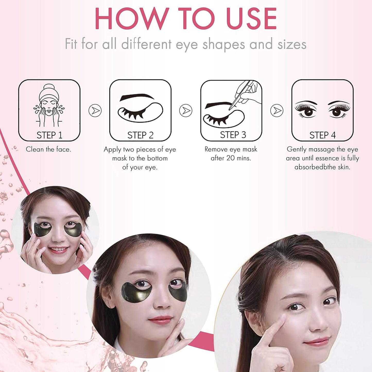 Korean Under Eye Patches 24K Gold Black Pearl Mask Anti-Aging Hyaluronic Acid Collagen Neck Forehead Laugh Line Pad Reducing Dark Circles Treatment (60pcs, gold patches 60pcs)