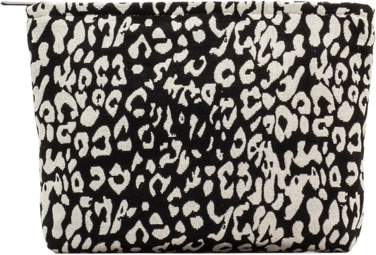 Makeup Bags for Purse Zipper Cosmetic Pouch Large Travel Canvas Make Up Organizer Tool Pouch for Women and Girls,Leopard Black