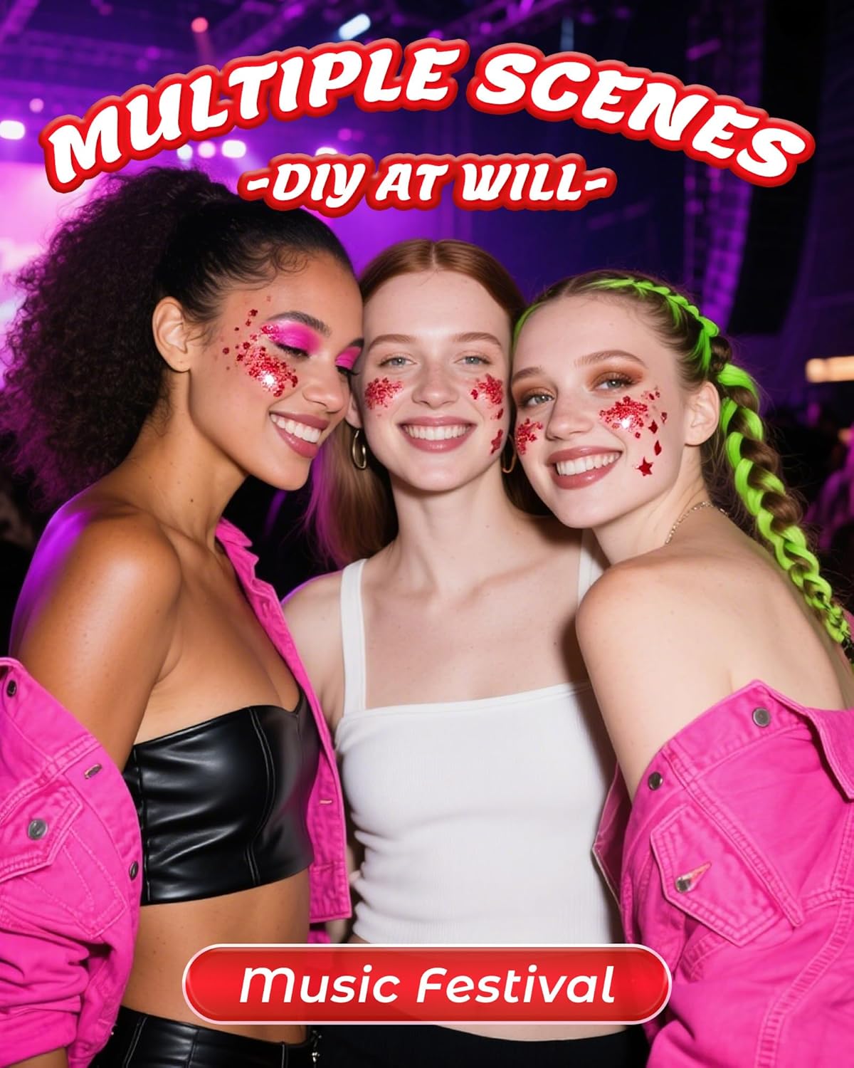 6PCS Red Face Body Glitter Gel，Holographic Chunky Sequins Body Glitter Paint for Party Singer Concerts Music Festival Rave Accessories for Girls Women Face Body DIY Sparkling Makeup