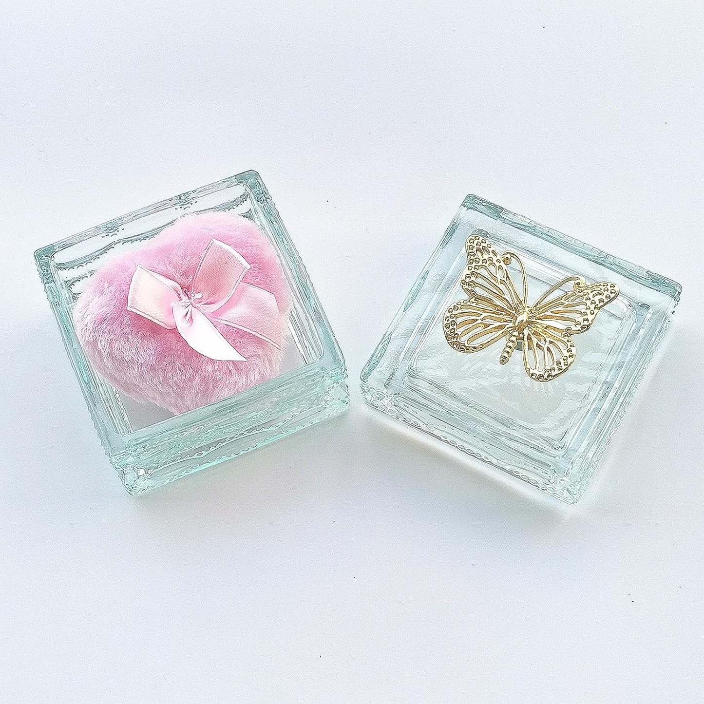 Body Powder Puff and Container - Glass Dusting Powder Container with Soft Puffs Vintage Powder Puff Case for Women & Girls (3.23x3.23x2.95 H IN) - GRB016-Light Green