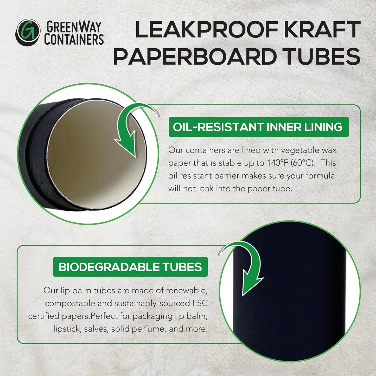 GreenWay 0.15oz / 4.25g Kraft Paperboard Lip Balm Tubes with Lids - 12 Pack Lip Gloss Tubes Refillable DIY Cosmetic Containers – Extra Thick Push-Up Bottom Lip Balm Containers - Brown