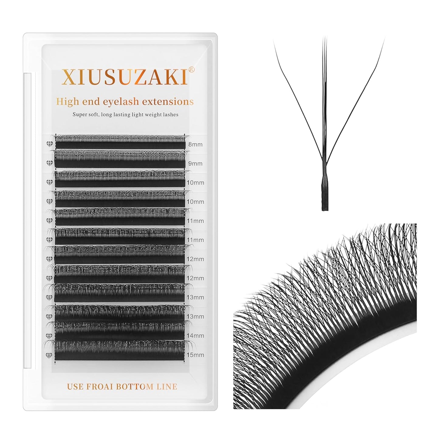 Lash Extensions Three Core Tips 3D Eyelash Extensions W Shape 0.07mm Thickness D Curl Mix 8-15mm Premade Fans Easy Fan Volume Lashes Matte Black Crisscross(W-3D-Three Core-0.07-D,8-15mm Mix)