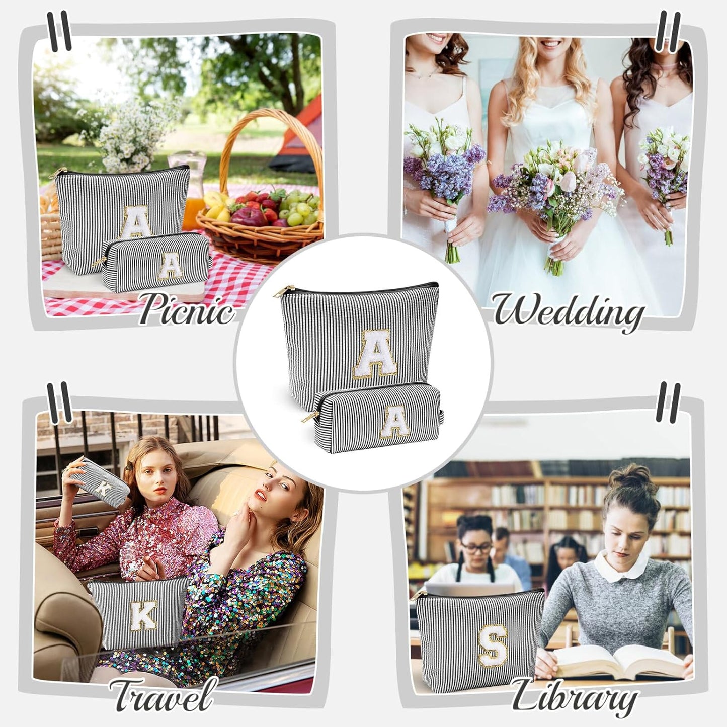 YOOLIFE Gifts for Girls, Women & Teenagers, Personalized Initial Makeup Bag, Unique Stitch Chenille Letter, Multicolor, Cosmetic Case, Makeup & Travel Use