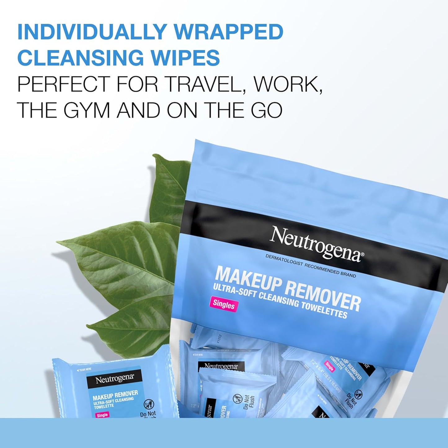 Neutrogena Makeup Remover Wipes Singles, Individually Wrapped, Daily Facial Cleanser Towelettes, Gently Removes Oil & Makeup, Alcohol-Free, 20 ct
