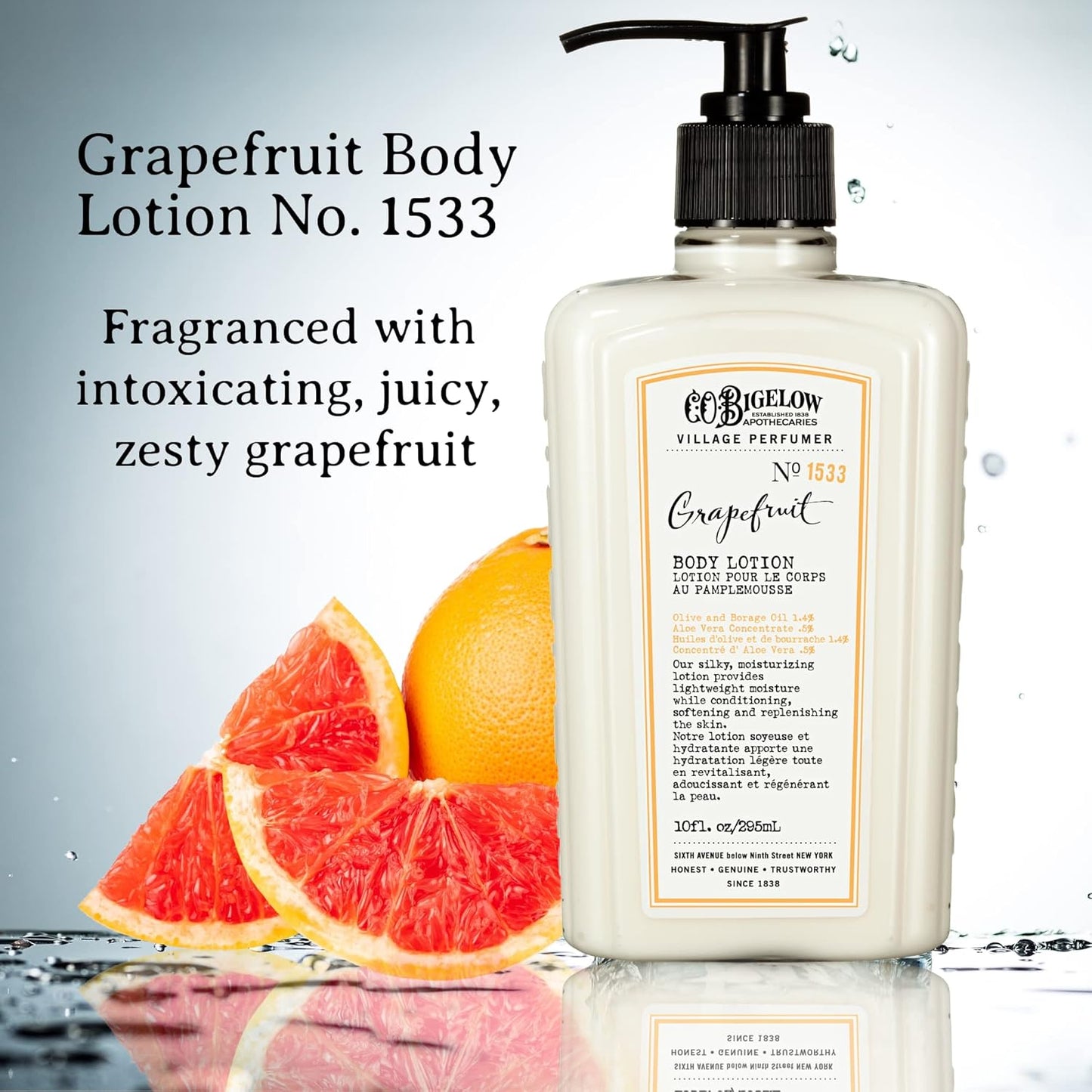 C.O. Bigelow Grapefruit Body Lotion, Village Perfumer Moisturizing Body Lotion with Aloe Vera, Borage Oil & Olive Oil, 10 Fl Oz