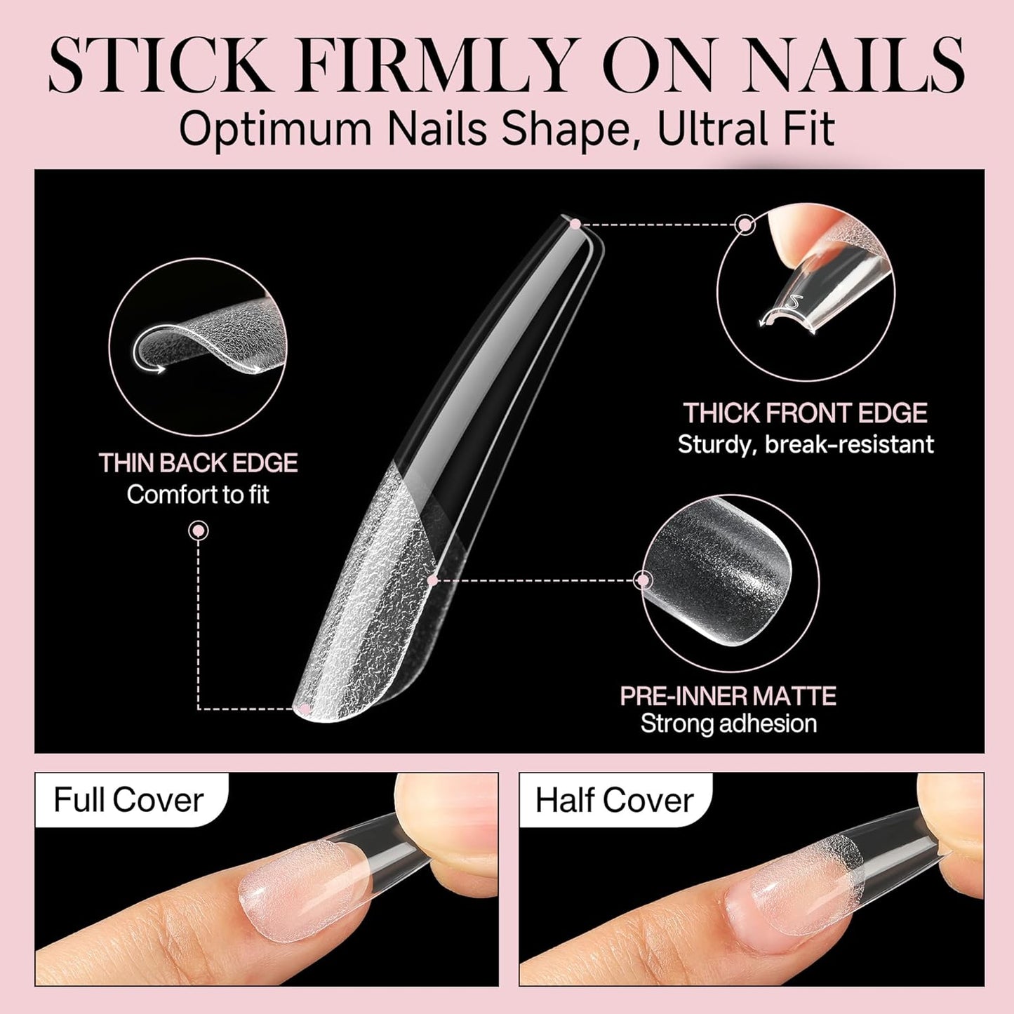 Long Coffin Nails Tips Half Matte 504pcs Long Coffin Nails Full Cover False Fake Press On Nails Easily DIY Art Salon Nail Extensions, 12 Sizes Luckyfairy