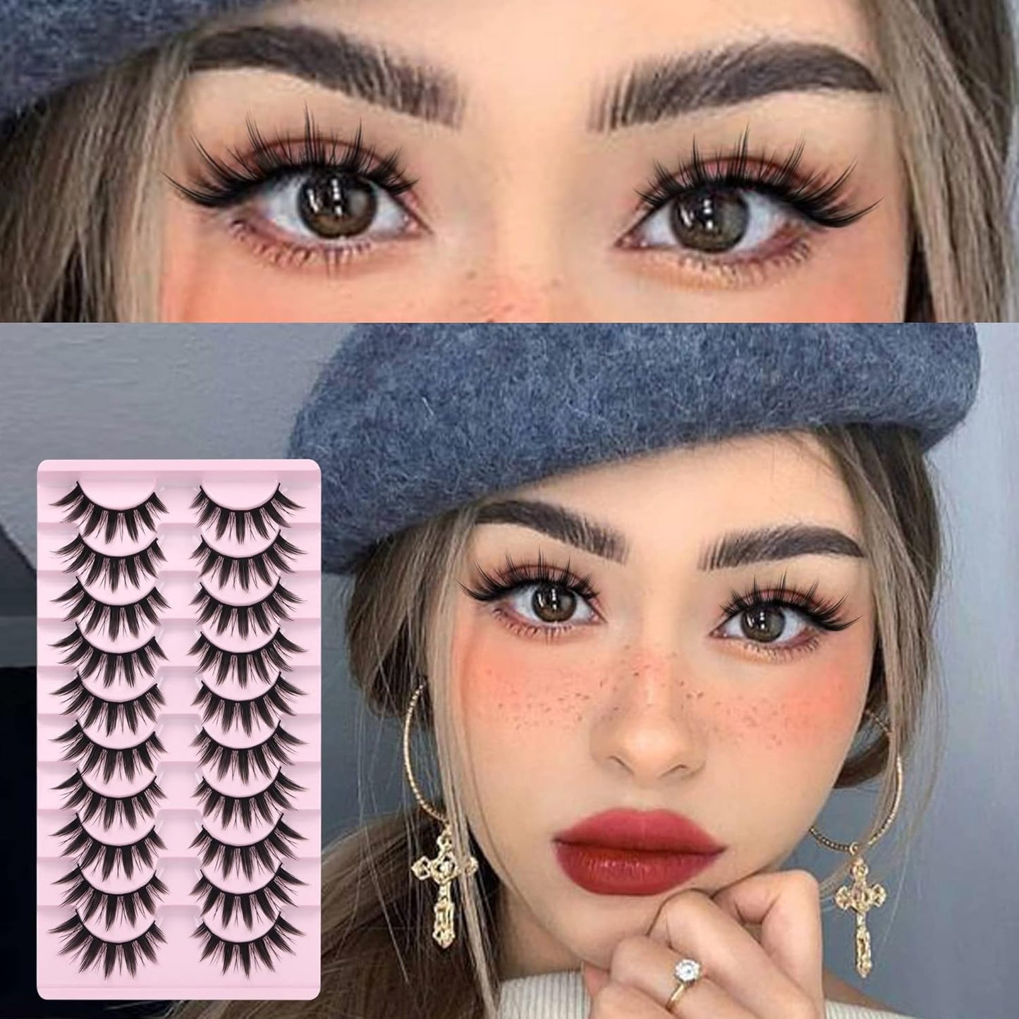 False Eyelashes 10 Pairs Manga Lashes Japanese Style Anime Thick Cosplay Lashes Natural Look 16MM Spiky 8D Wispy Faux Mink Lashes Full Strip Doll Lashes by FANXITON