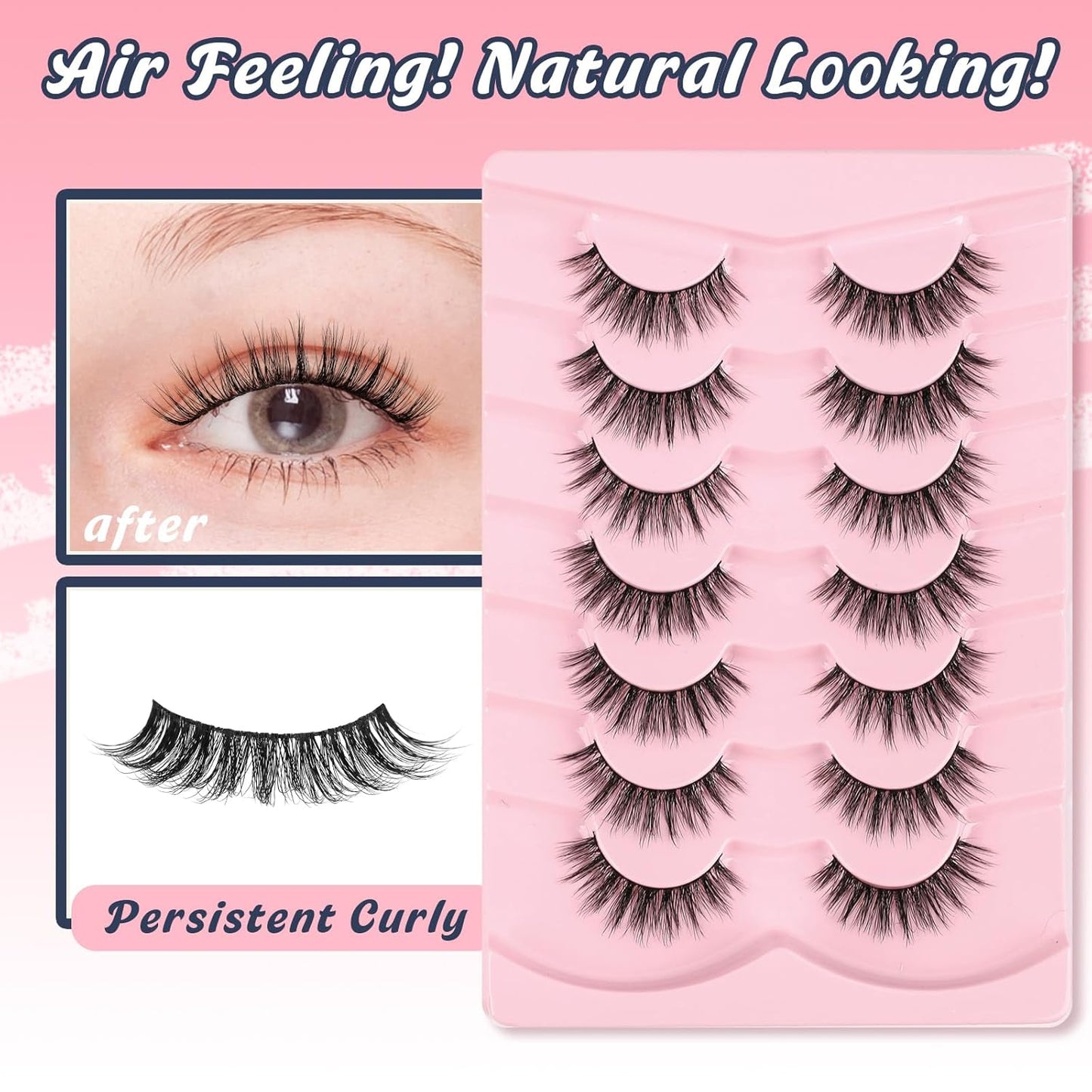 False Lashes Wispy Eyelashes Natural Look 15MM Fake Eyelash with 0.1MM Thin Band Lightweight 3D Volume Fluffy Eye Lashes C Curl Soft Lash Pack Siligli 7 Pair