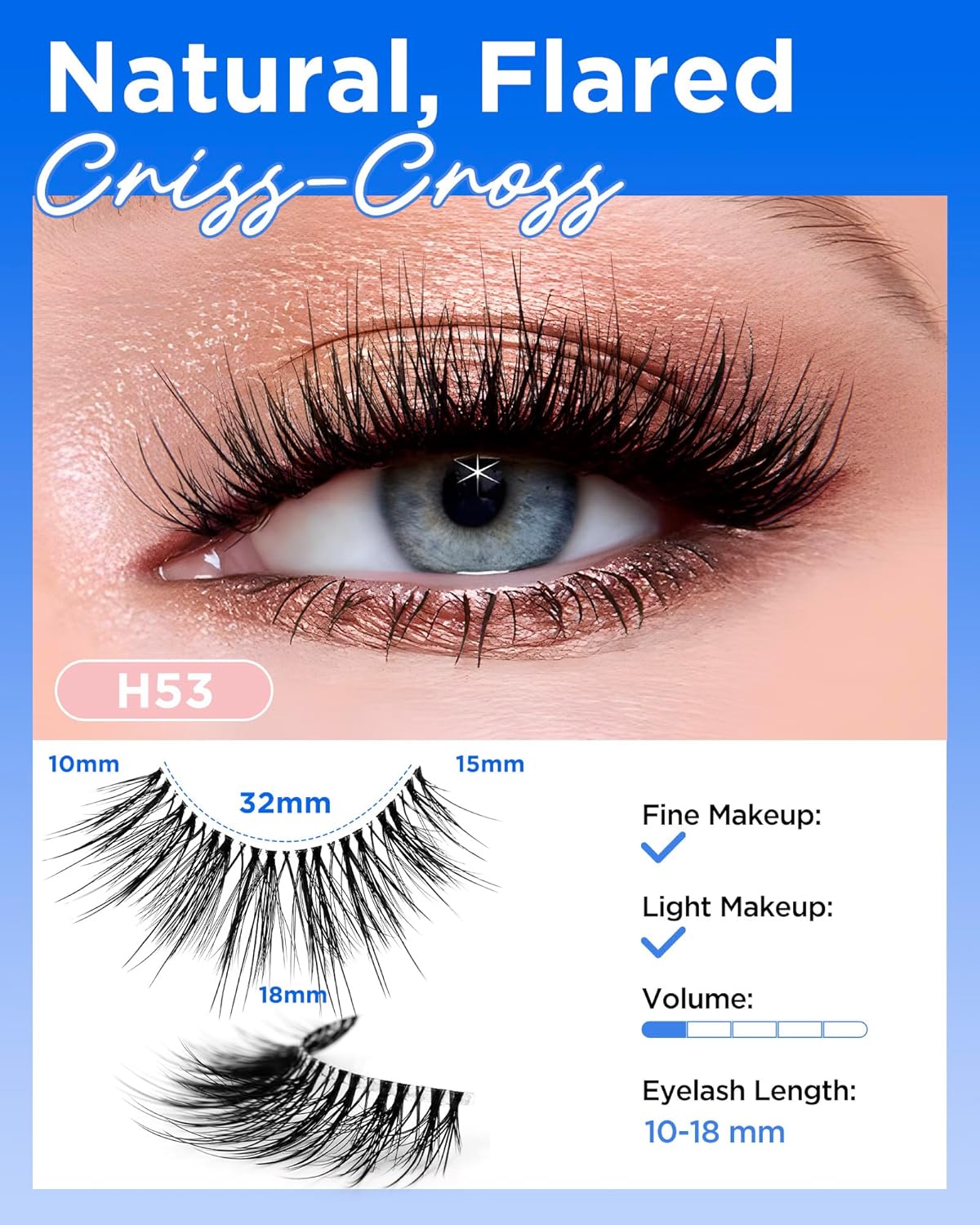 BEYELIAN 14 Pairs False Eyelashes Wispy D Curl 10-18MM Cat Eye Lashes, 3D Volume Fake Lashes Soft and Lightweight Faux Mink Lashes Pack, Reusable, Easy to Apply (14P-HSCS-53)