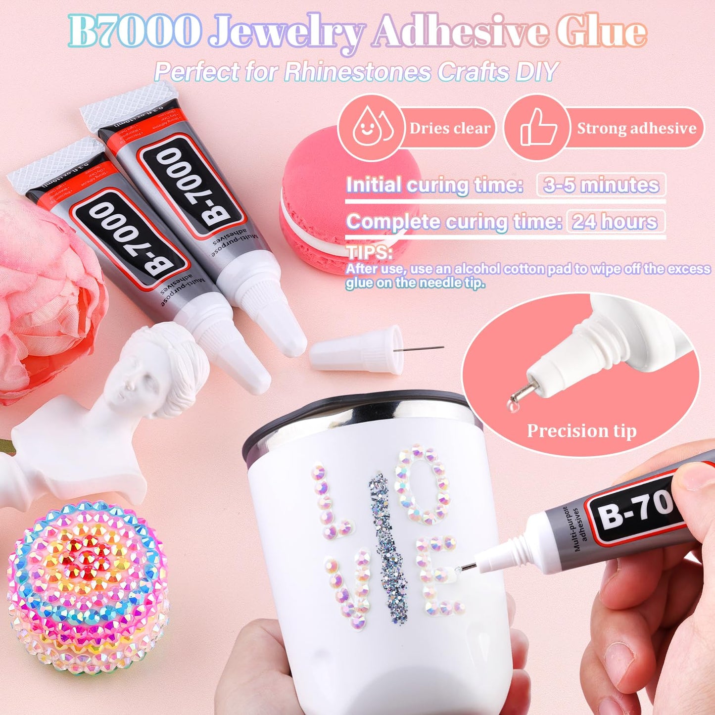 25000Pcs Resin Rhinestones with B7000 Jewelry Glue for Crafting, White AB 2-6mm Non Hotfix Flatback Gems, Bedazzling Crystal for DIY Crafts Clothing Tumblers Mugs Shoes Fabric Decor Nail Art