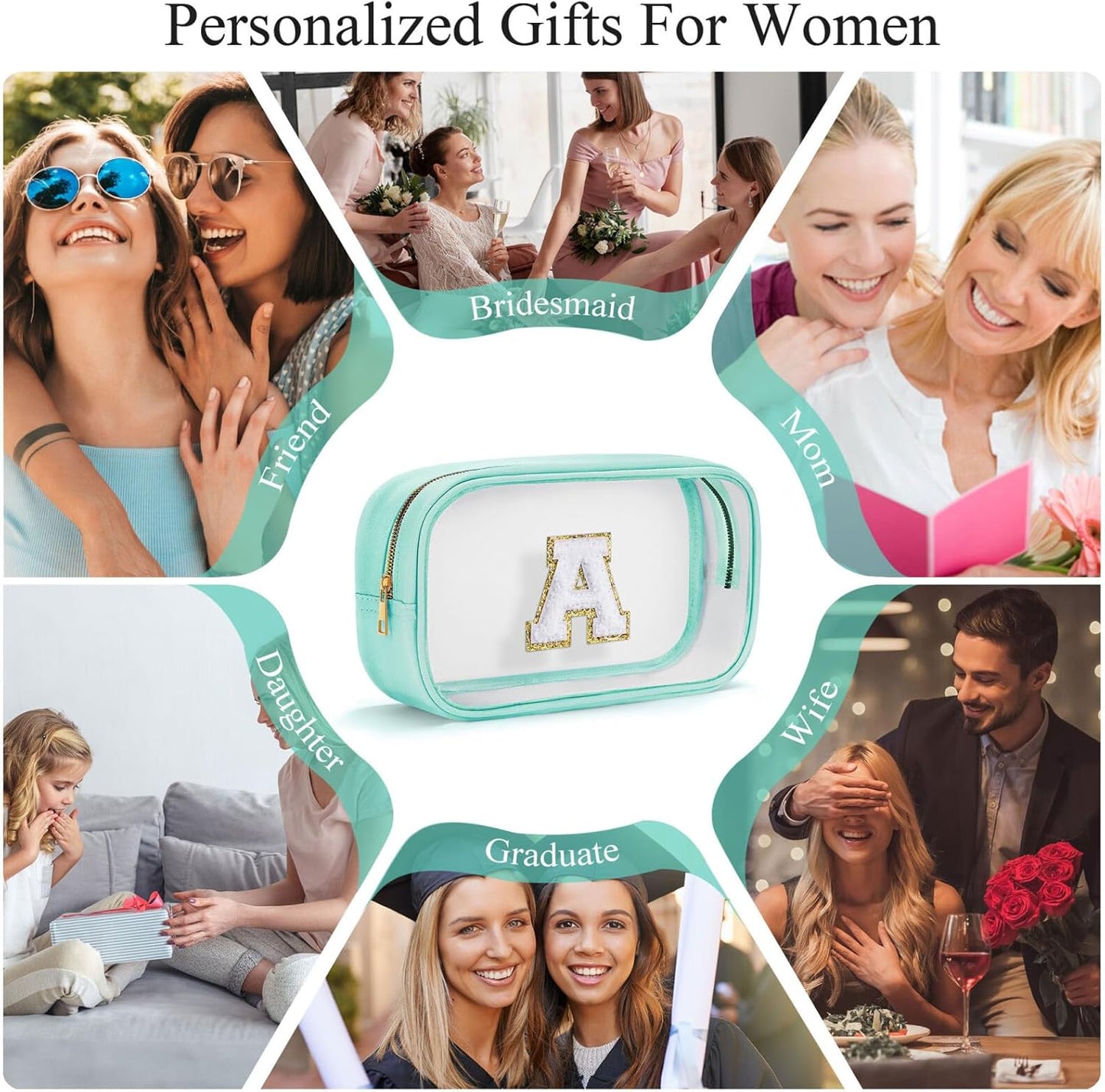 YOOLIFE Initial Clear Makeup Bag | Waterproof Large Makeup Bag | Personalized Travel Beach Toiletry Bag | Car Organizer Essentials for Women Men | Teacher Teen Girls Women Birthday Gifts Blue D